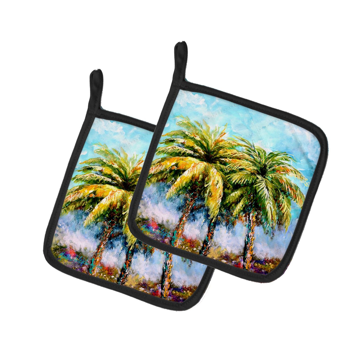 Summer Breezes Palm Tree Pair of Pot Holders Kitchen Heat Resistant Pot Holders Sets Oven Hot Pads for Cooking Baking BBQ, 7 1/2