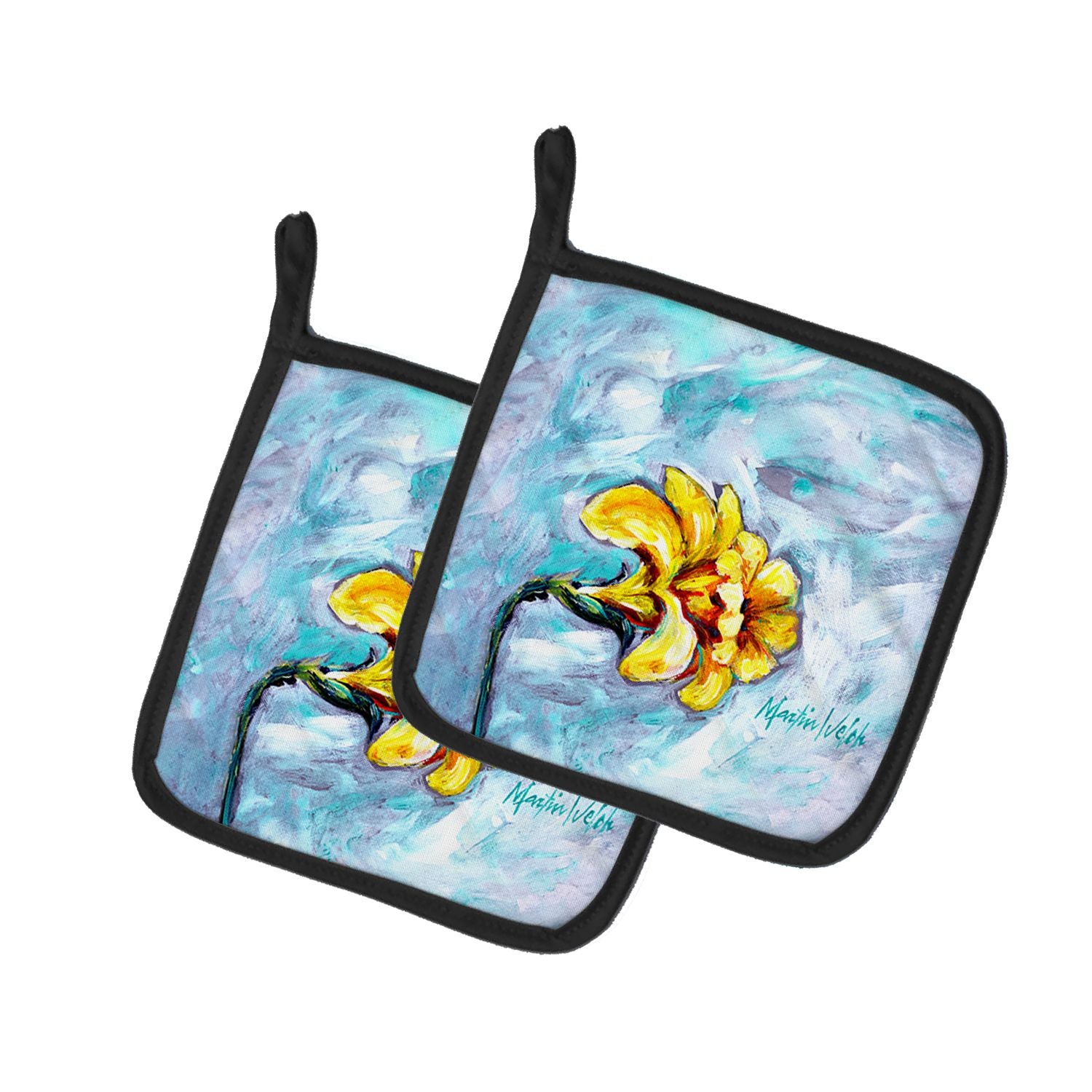 Yellow Daffy Daffodils Pair of Pot Holders Kitchen Heat Resistant Pot Holders Sets Oven Hot Pads for Cooking Baking BBQ, 7 1/2 x