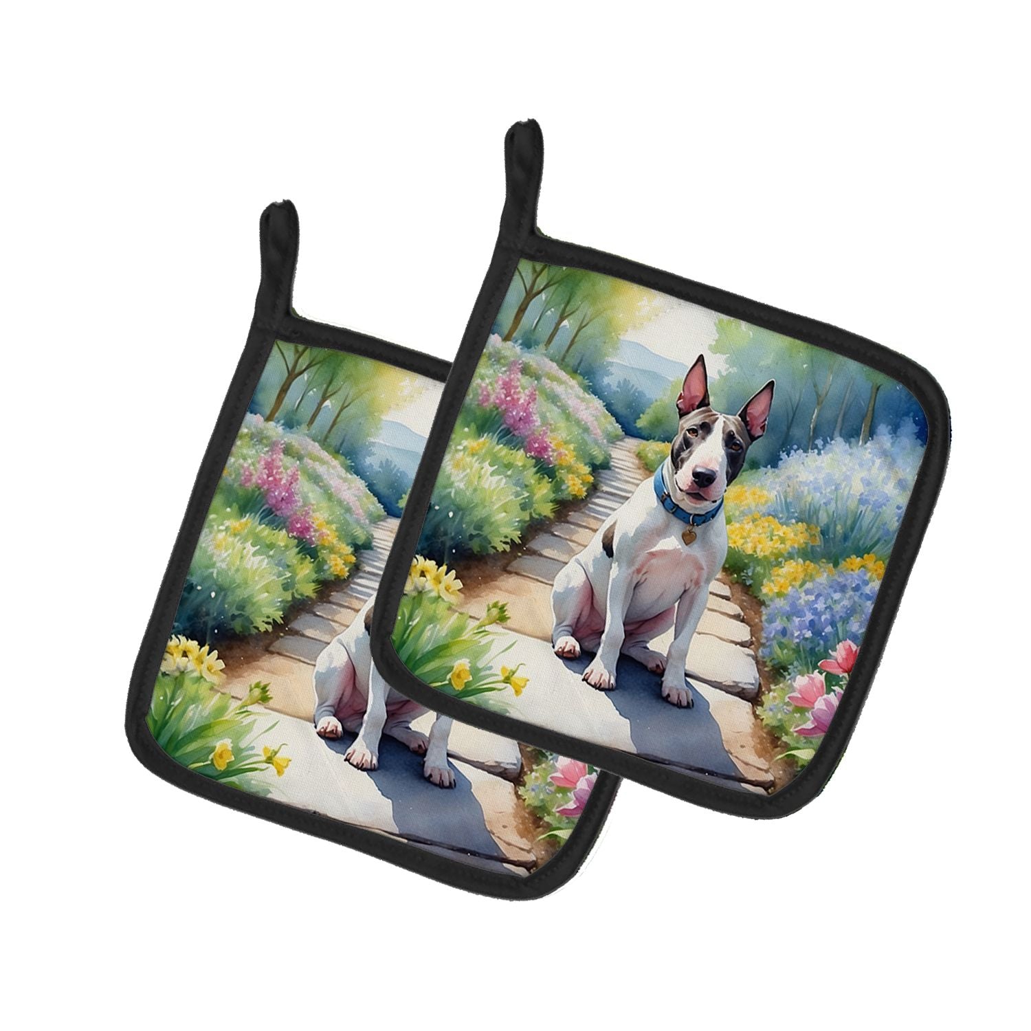 NEW Bull Terrier Spring Path Pair of Pot Holders Kitchen Heat Resistant Pot Holders Sets Oven Hot Pads for Cooking Baking BBQ, 7