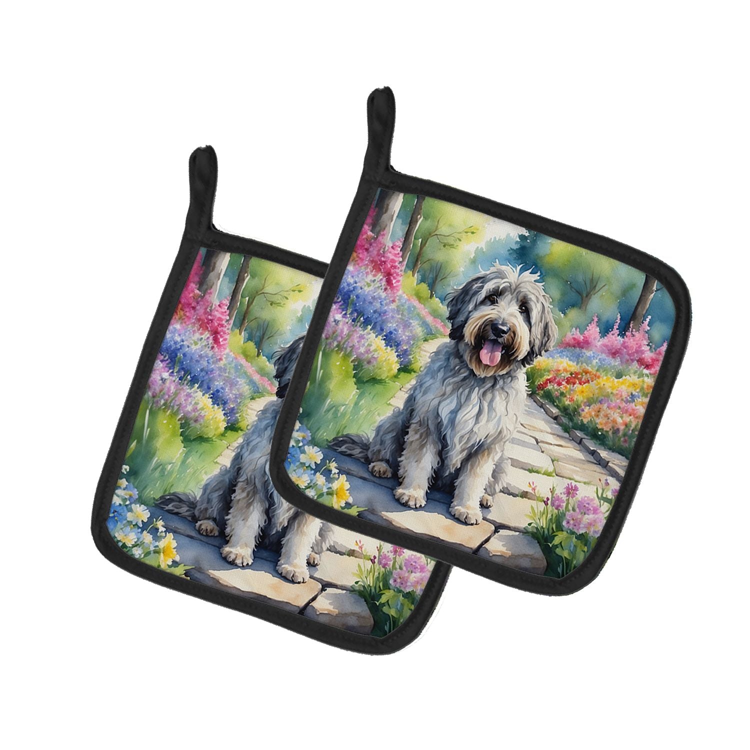 Bergamasco Sheepdog Spring Path Pair of Pot Holders Kitchen Heat Resistant Pot Holders Sets Oven Hot Pads for Cooking Baking BBQ