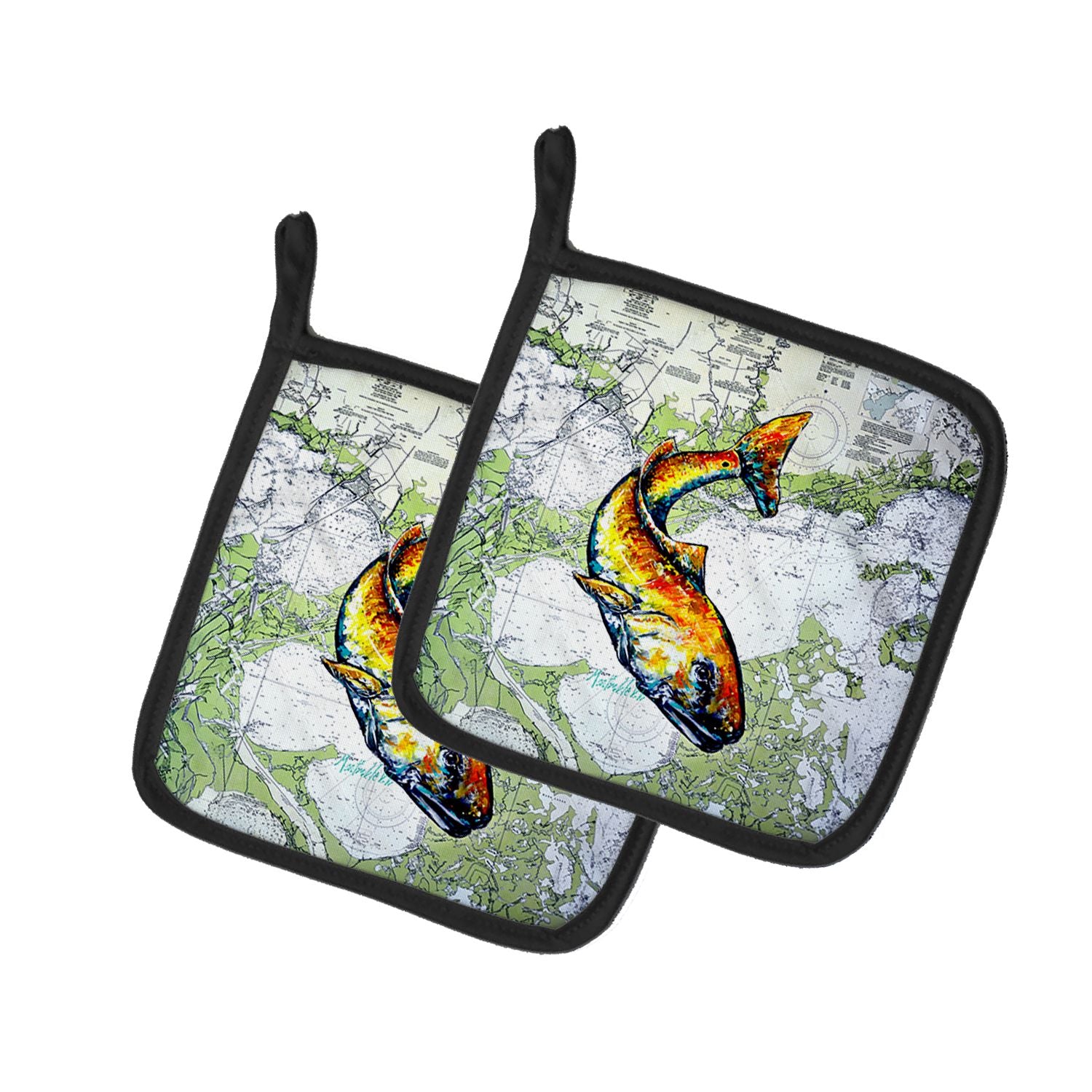 Red Fish On Map Pair of Pot Holders Kitchen Heat Resistant Pot Holders Sets Oven Hot Pads for Cooking Baking BBQ, 7 1/2 x 7 1/2