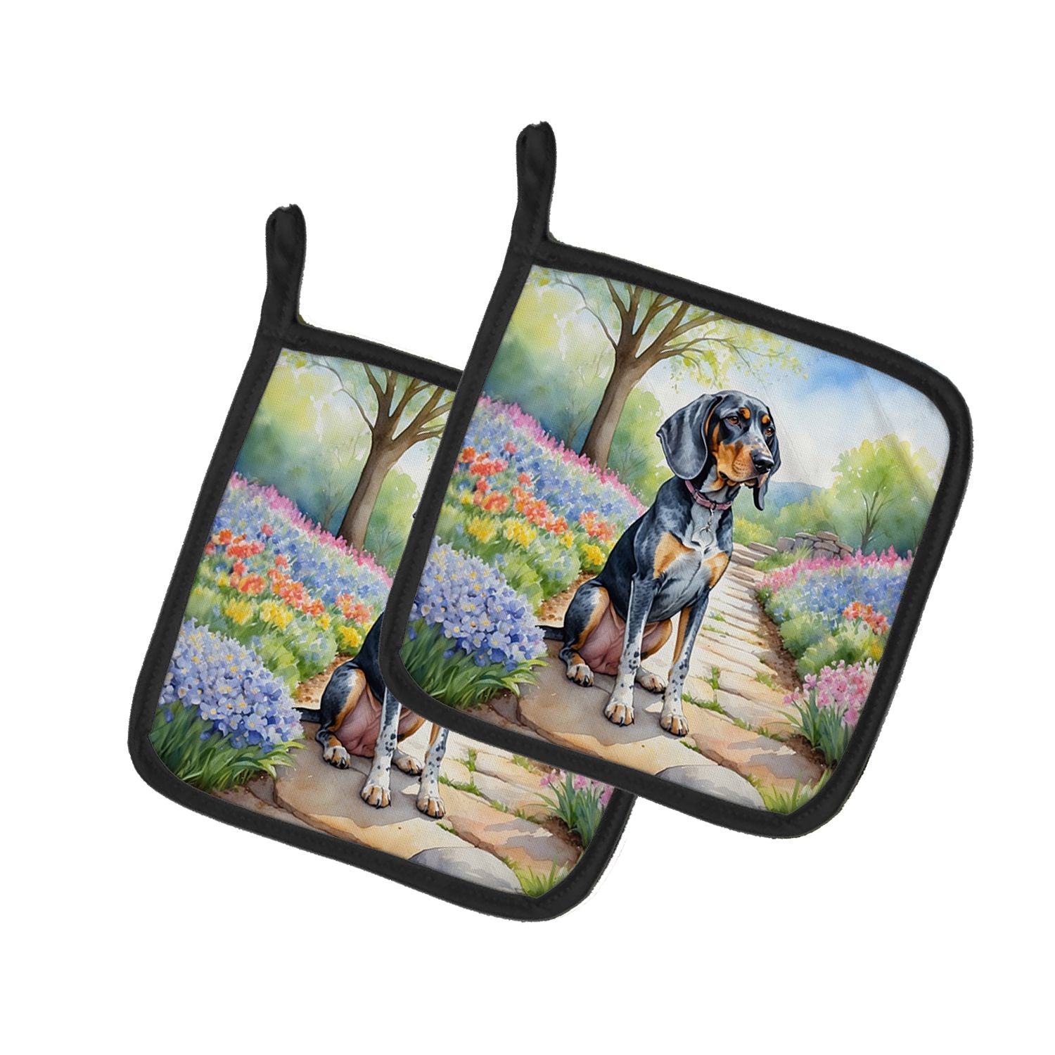 Bluetick Coonhound Spring Path Pair of Pot Holders Kitchen Heat Resistant Pot Holders Sets Oven Hot Pads for Cooking Baking BBQ,
