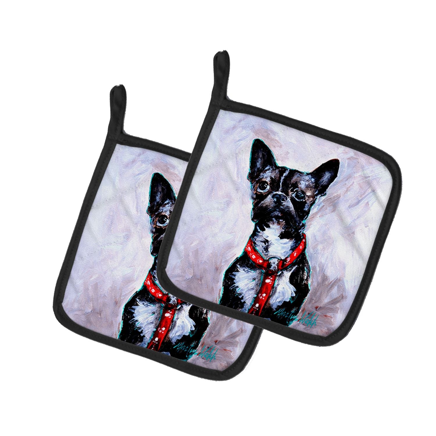 Boston Terrier Ziggy Pair of Pot Holders Kitchen Heat Resistant Pot Holders Sets Oven Hot Pads for Cooking Baking BBQ, 7 1/2 x 7