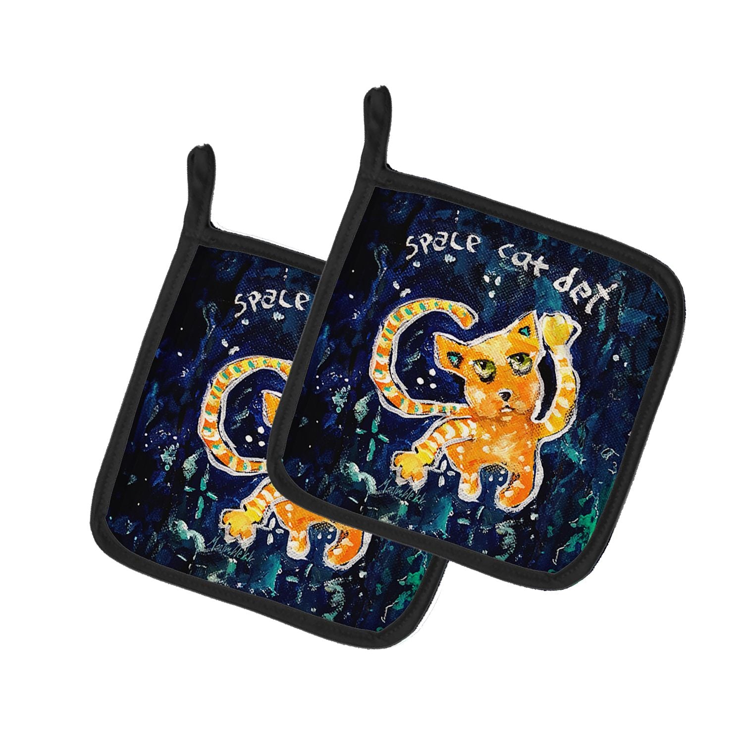 NEW Space Cat Det Cat Pair of Pot Holders Kitchen Heat Resistant Pot Holders Sets Oven Hot Pads for Cooking Baking BBQ, 7 1/2 x 