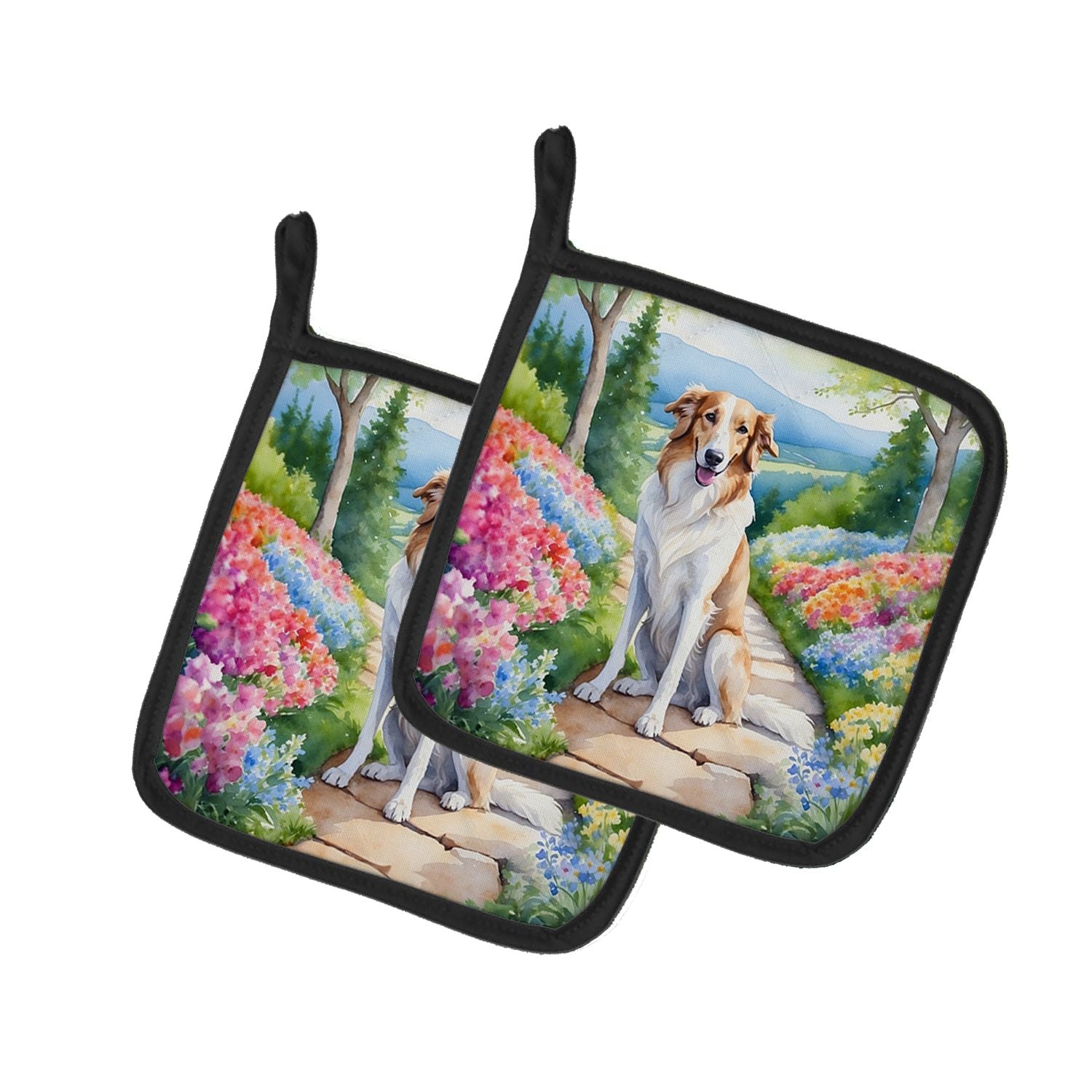 Borzoi Spring Path Pair of Pot Holders Kitchen Heat Resistant Pot Holders Sets Oven Hot Pads for Cooking Baking BBQ, 7 1/2 x 7 1