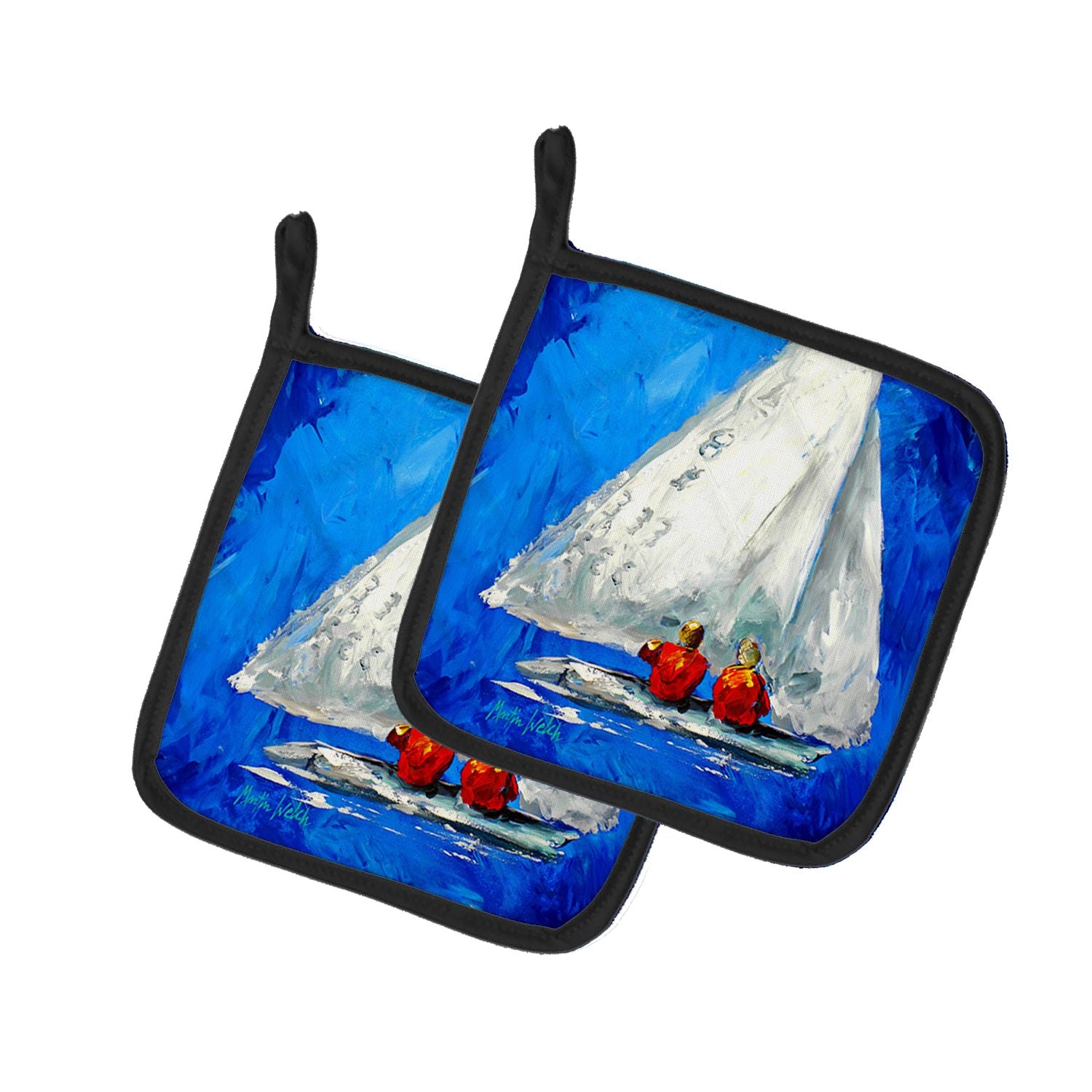 Twos Company Sailboat Pair of Pot Holders Kitchen Heat Resistant Pot Holders Sets Oven Hot Pads for Cooking Baking BBQ, 7 1/2 x 
