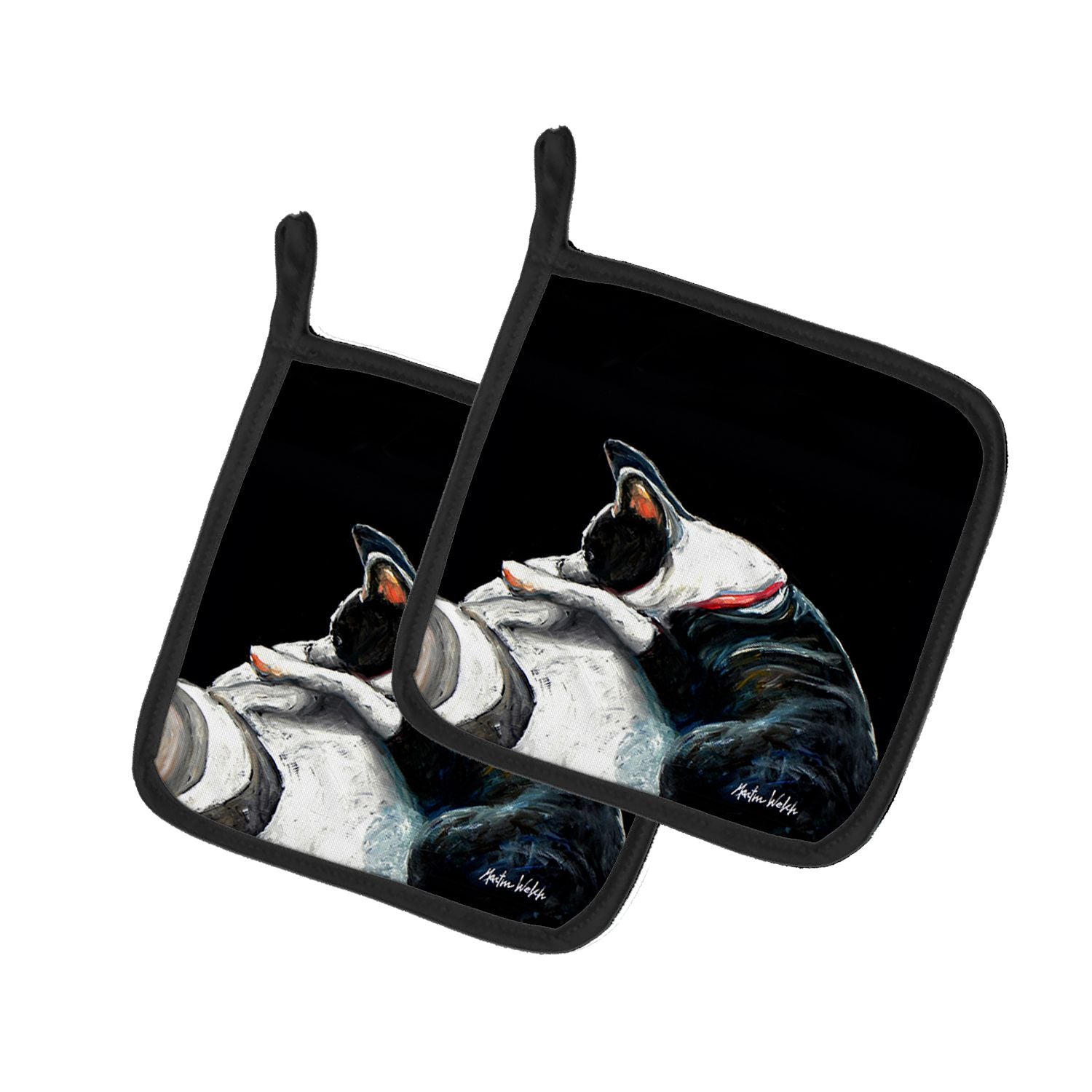 Boston Terrier Spot In The Sun Pair of Pot Holders Kitchen Heat Resistant Pot Holders Sets Oven Hot Pads for Cooking Baking BBQ,