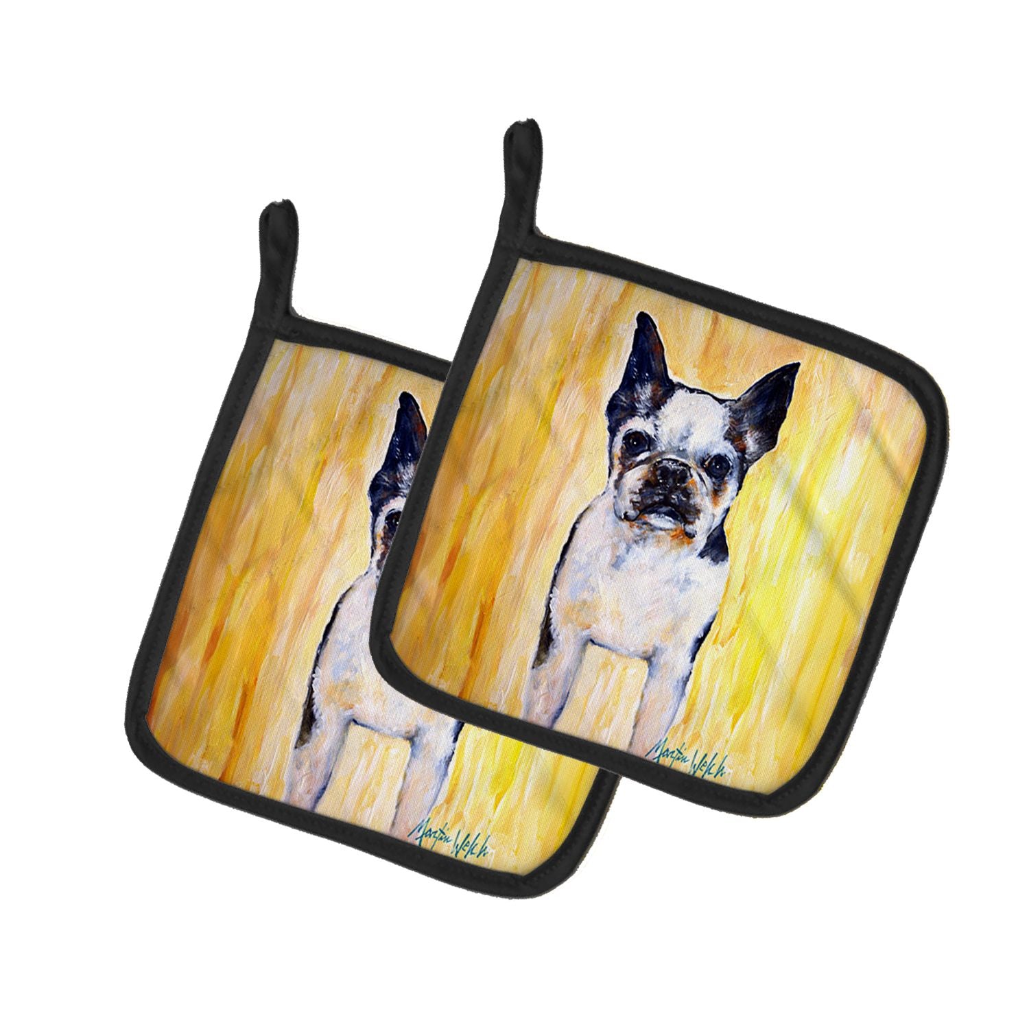 Boston Terrier Walker Two Pair of Pot Holders Kitchen Heat Resistant Pot Holders Sets Oven Hot Pads for Cooking Baking BBQ, 7 1/