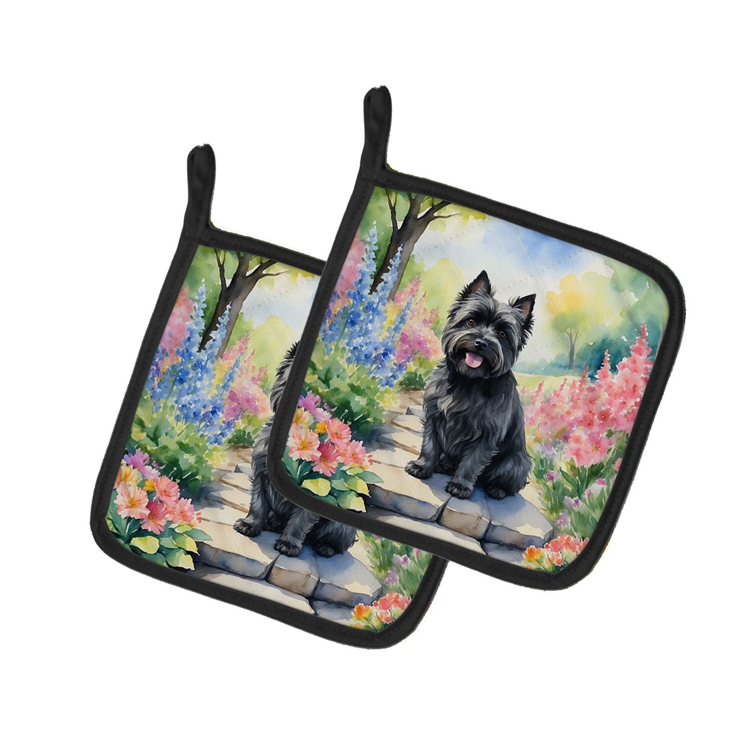 Cairn Terrier Spring Path Pair of Pot Holders Kitchen Heat Resistant Pot Holders Sets Oven Hot Pads for Cooking Baking BBQ, 7 1/