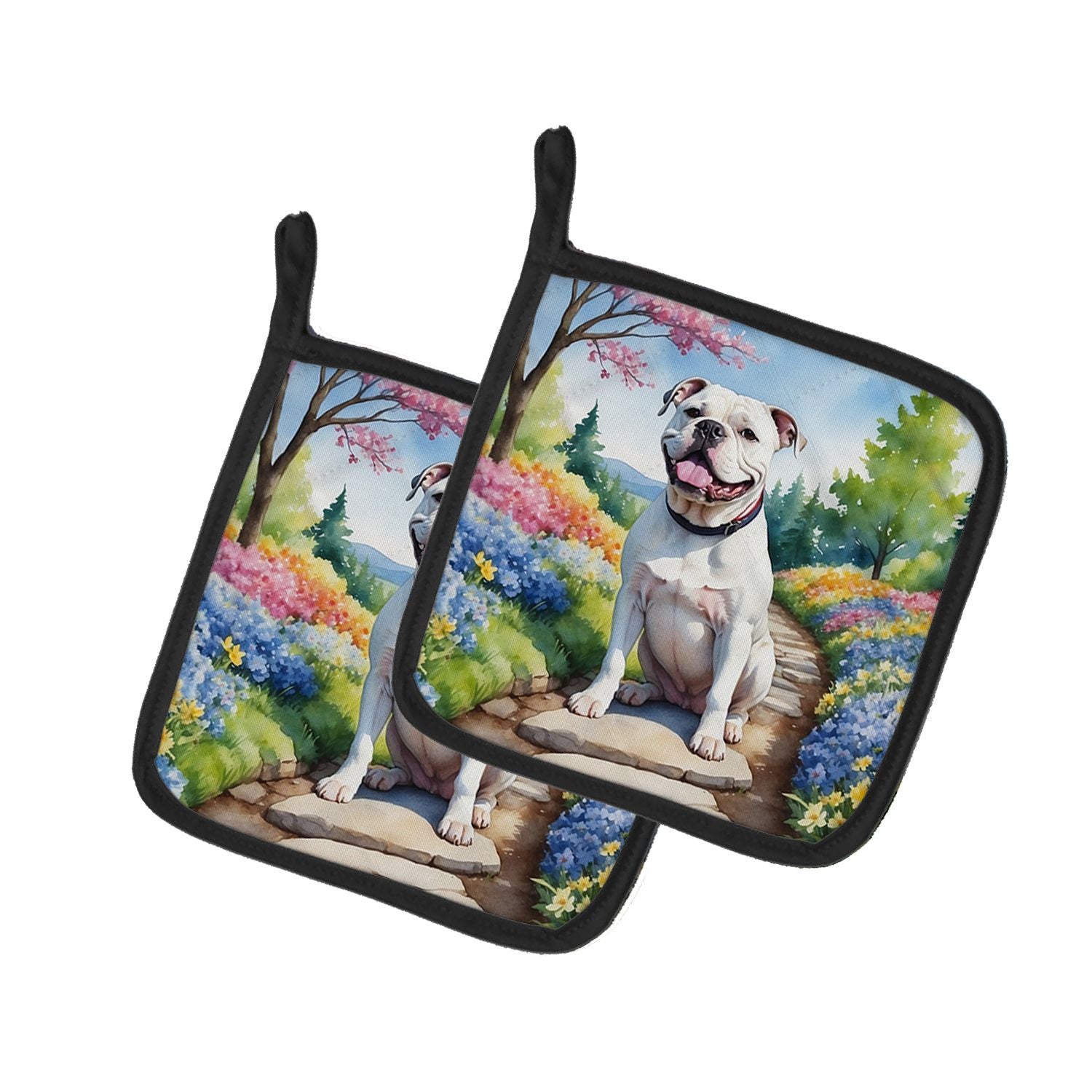 American Bulldog Spring Garden Pair of Pot Holders Kitchen Heat Resistant Pot Holders Sets Oven Hot Pads for Cooking Baking BBQ,