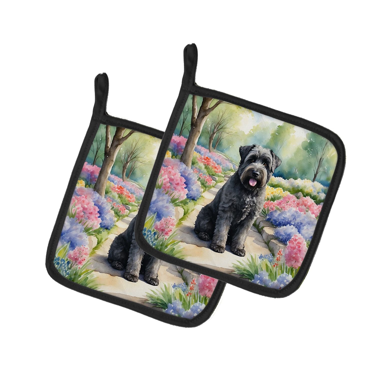 Bouvier des Flandres Spring Path Pair of Pot Holders Kitchen Heat Resistant Pot Holders Sets Oven Hot Pads for Cooking Baking BB