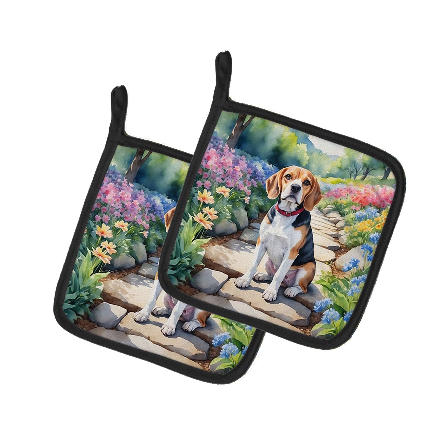 Beagle Spring Garden Pair of Pot Holders Kitchen Heat Resistant Pot Holders Sets Oven Hot Pads for Cooking Baking BBQ, 7 1/2 x 7
