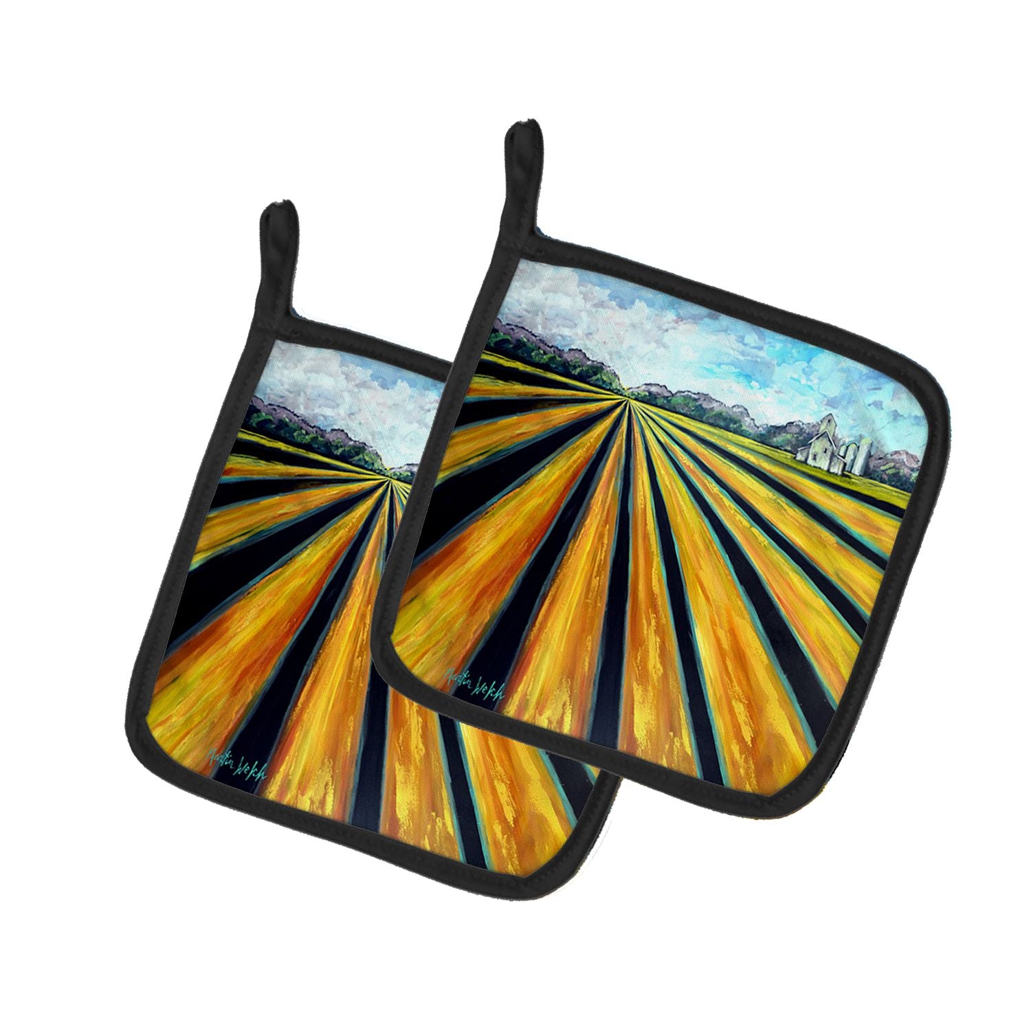 Silos Farm Land Pair of Pot Holders Kitchen Heat Resistant Pot Holders Sets Oven Hot Pads for Cooking Baking BBQ, 7 1/2 x 7 1/2