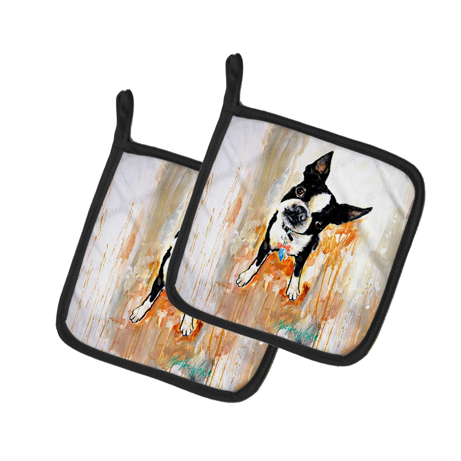 Boston Terrier Scout Pair of Pot Holders Kitchen Heat Resistant Pot Holders Sets Oven Hot Pads for Cooking Baking BBQ, 7 1/2 x 7