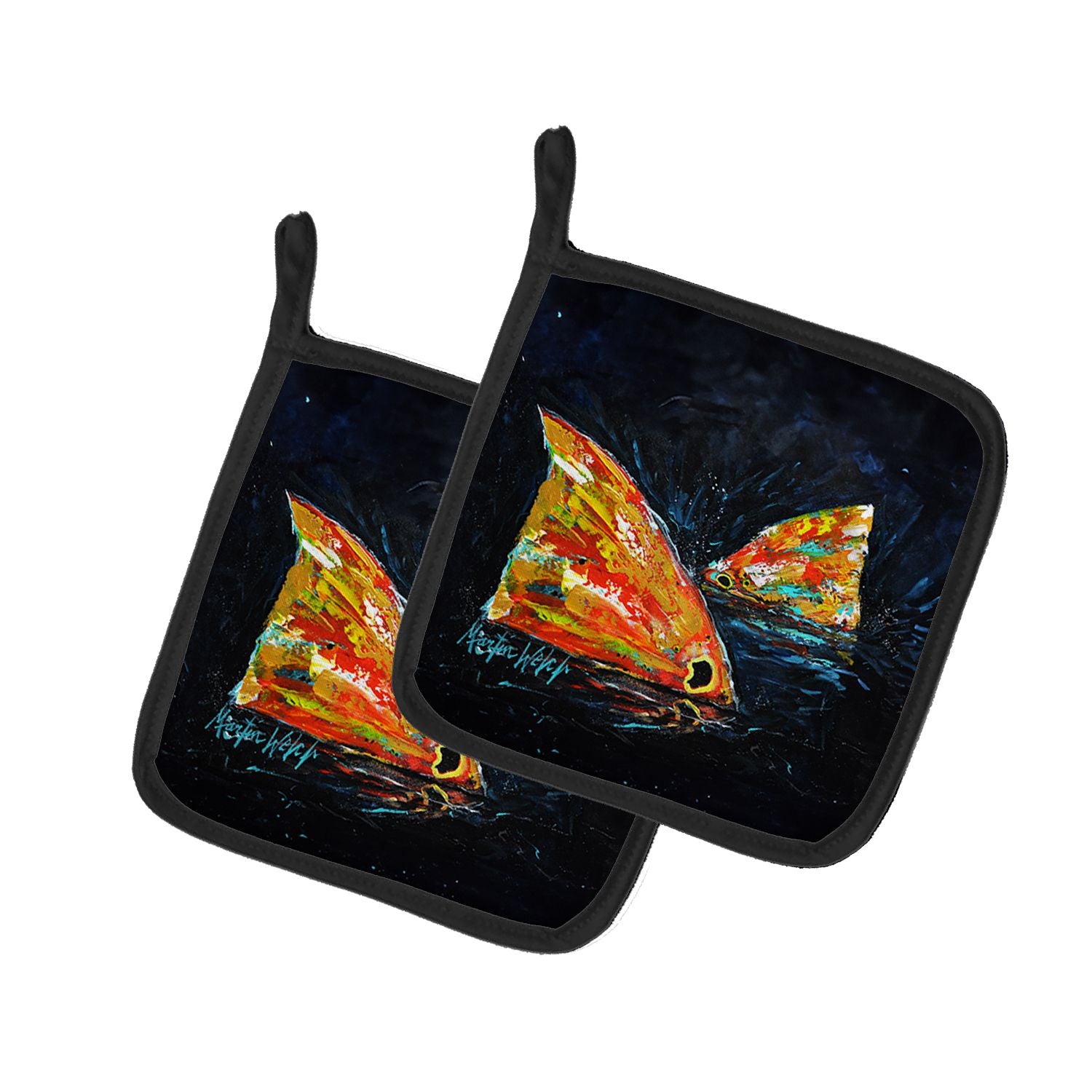 Red Fish Two Tales Pair of Pot Holders Kitchen Heat Resistant Pot Holders Sets Oven Hot Pads for Cooking Baking BBQ, 7 1/2 x 7 1