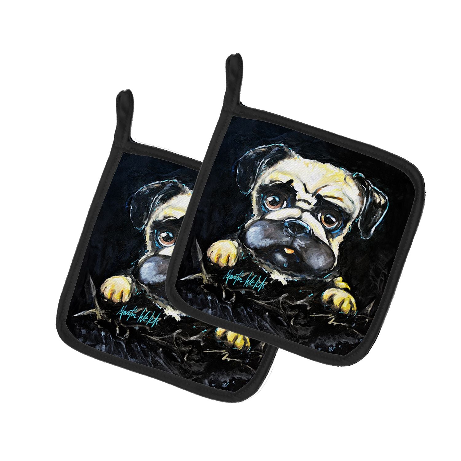 Pug It Out Pair of Pot Holders Kitchen Heat Resistant Pot Holders Sets Oven Hot Pads for Cooking Baking BBQ, 7 1/2 x 7 1/2