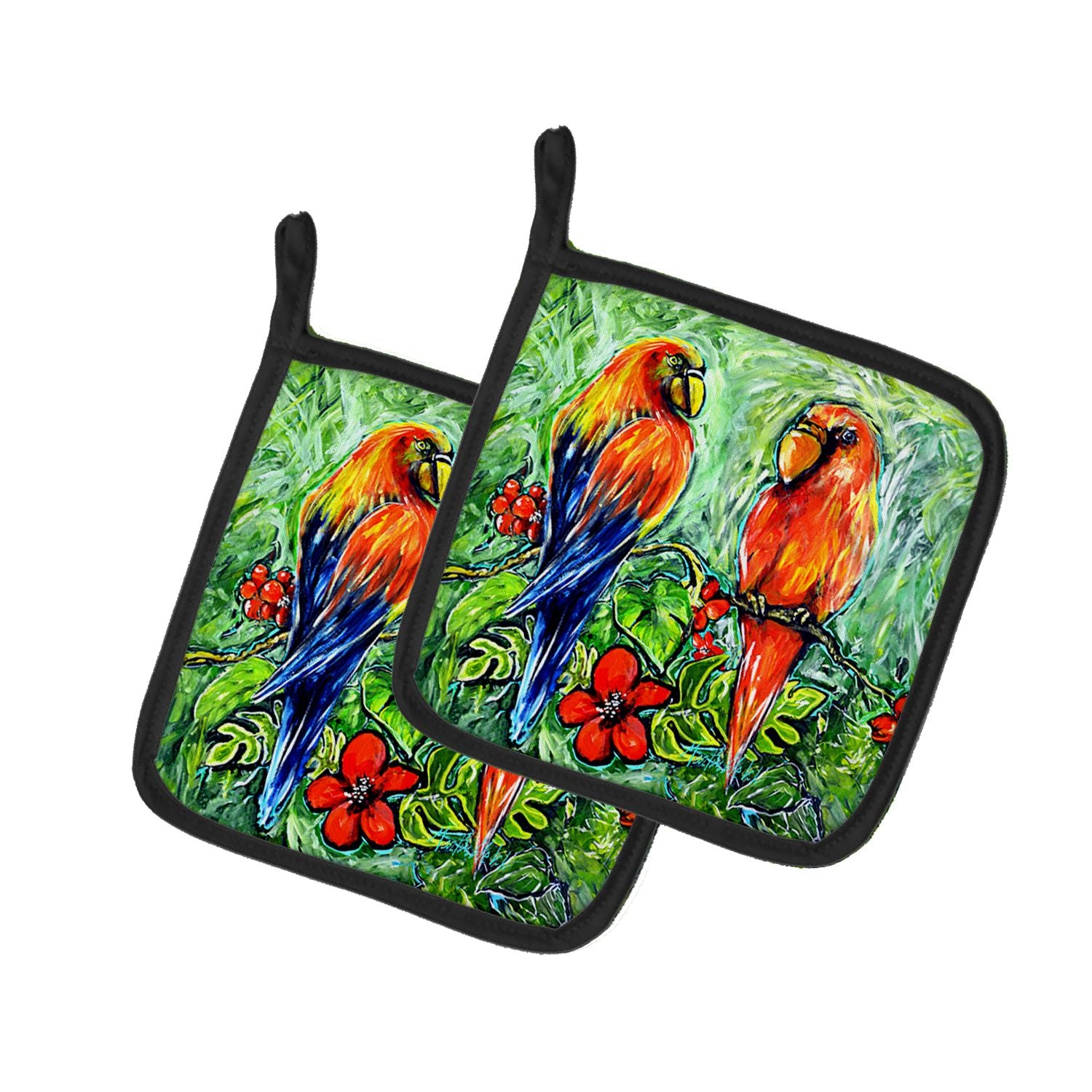 Fred and Freda Parrots Pair of Pot Holders Kitchen Heat Resistant Pot Holders Sets Oven Hot Pads for Cooking Baking BBQ, 7 1/2 x