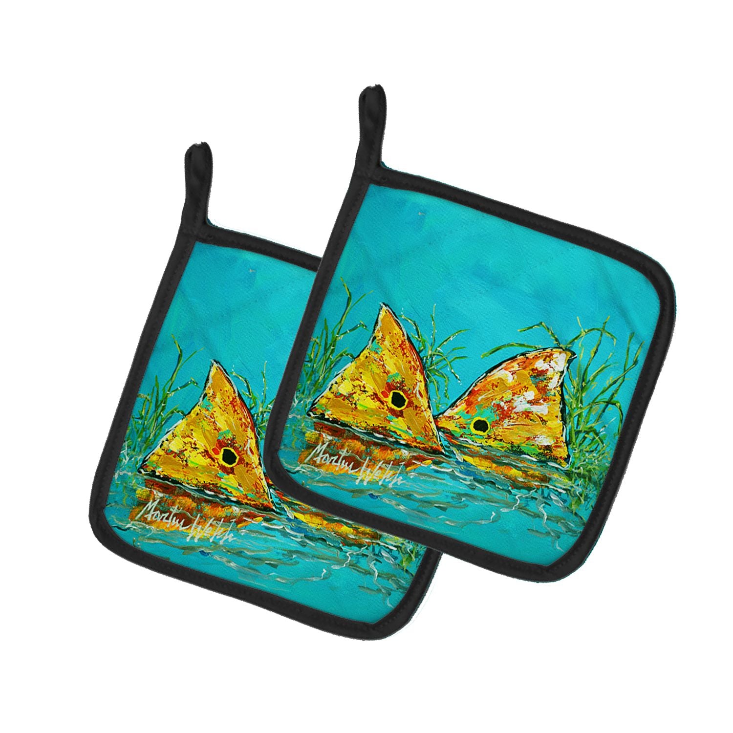Side By Side Red Fish Pair of Pot Holders Kitchen Heat Resistant Pot Holders Sets Oven Hot Pads for Cooking Baking BBQ, 7 1/2 x 
