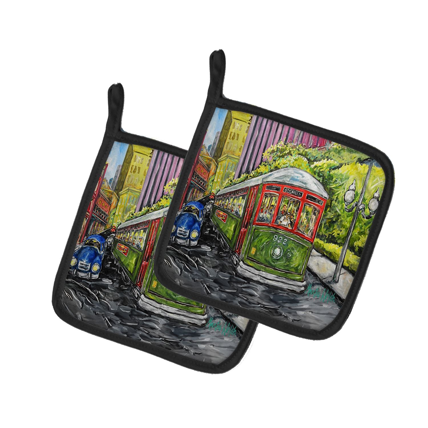 Saint Charles No. 922 Streetcar Again Pair of Pot Holders Kitchen Heat Resistant Pot Holders Sets Oven Hot Pads for Cooking Baki