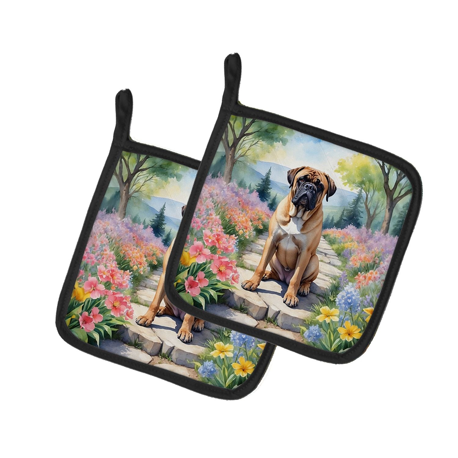 Bullmastiff Spring Path Pair of Pot Holders Kitchen Heat Resistant Pot Holders Sets Oven Hot Pads for Cooking Baking BBQ, 7 1/2 