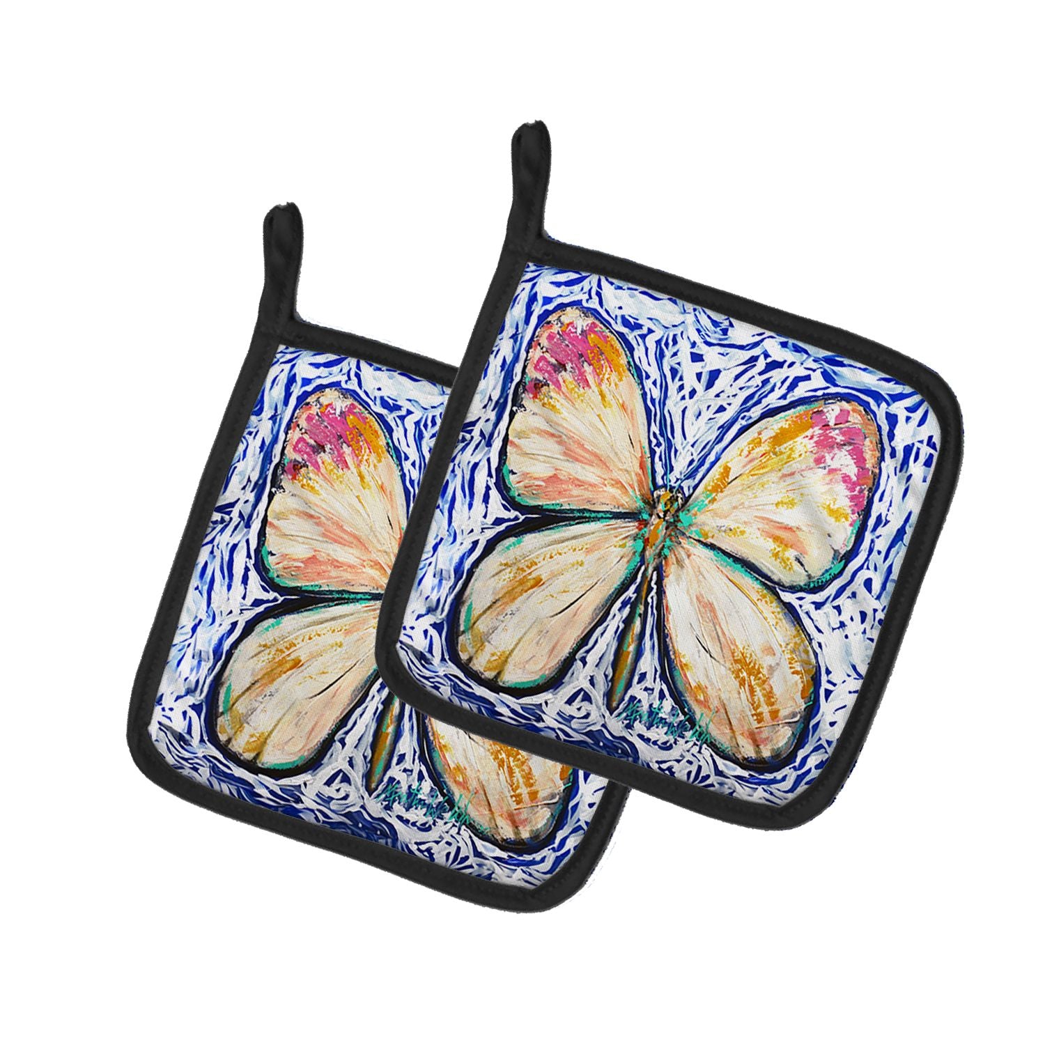 NEW Butterfly Violet Tip Pair of Pot Holders Kitchen Heat Resistant Pot Holders Sets Oven Hot Pads for Cooking Baking BBQ, 7 1/2