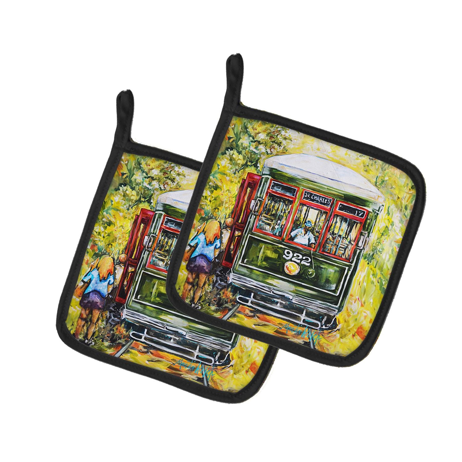 Saint Charles No. 922 Streetcar Pair of Pot Holders Kitchen Heat Resistant Pot Holders Sets Oven Hot Pads for Cooking Baking BBQ