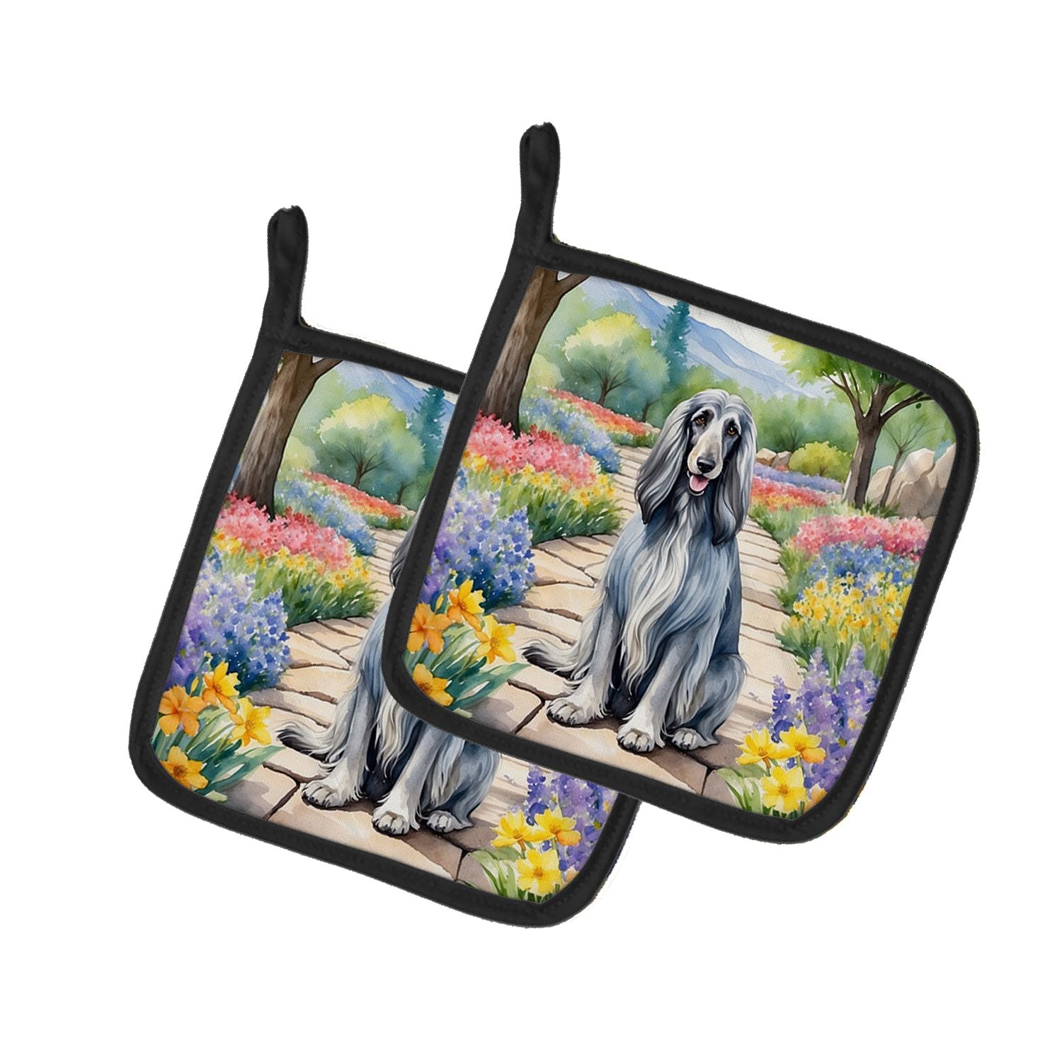 Afghan Hound Spring Garden Pair of Pot Holders Kitchen Heat Resistant Pot Holders Sets Oven Hot Pads for Cooking Baking BBQ, 7 1