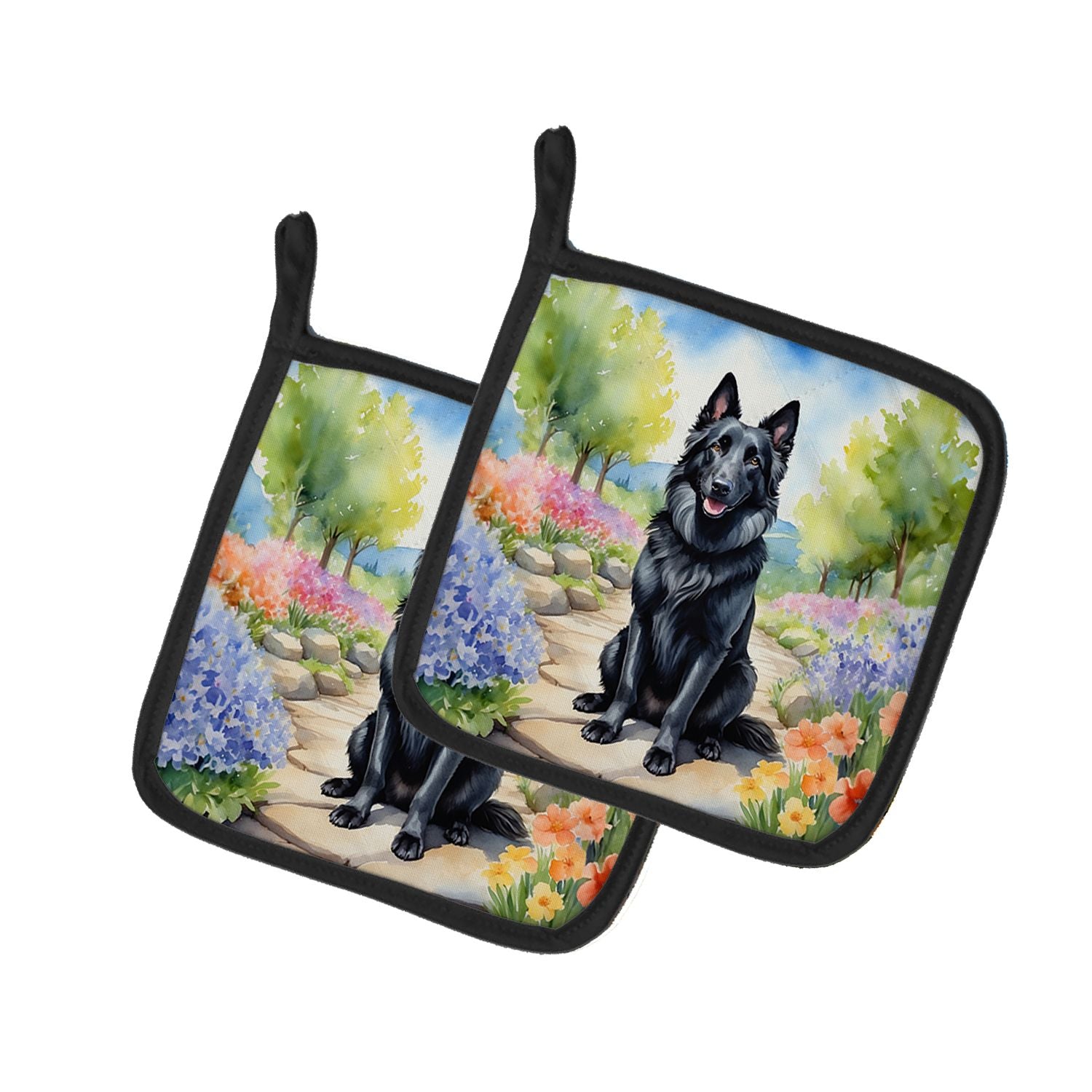 Belgian Sheepdog Spring Path Pair of Pot Holders Kitchen Heat Resistant Pot Holders Sets Oven Hot Pads for Cooking Baking BBQ, 7