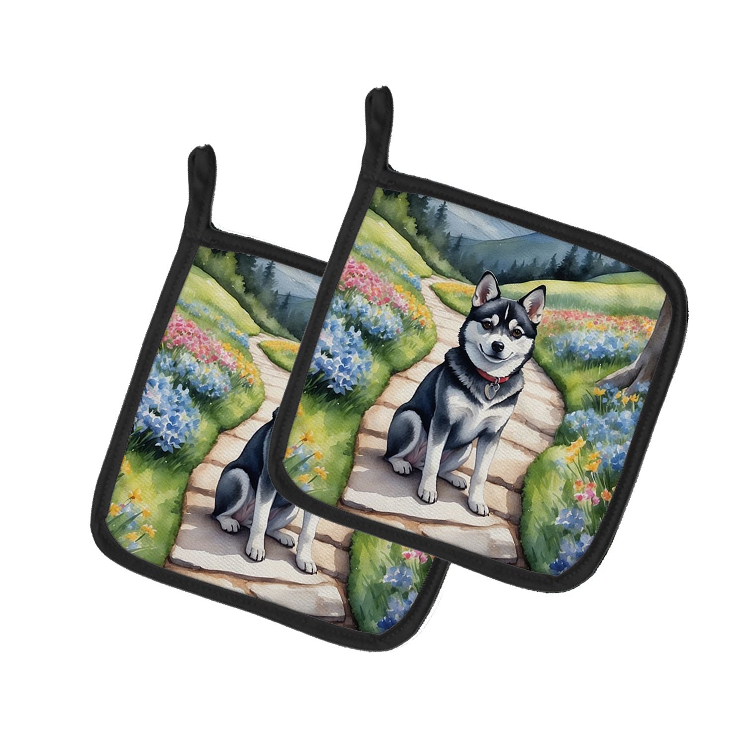 Alaskan Klee Kai Spring Garden Pair of Pot Holders Kitchen Heat Resistant Pot Holders Sets Oven Hot Pads for Cooking Baking BBQ,