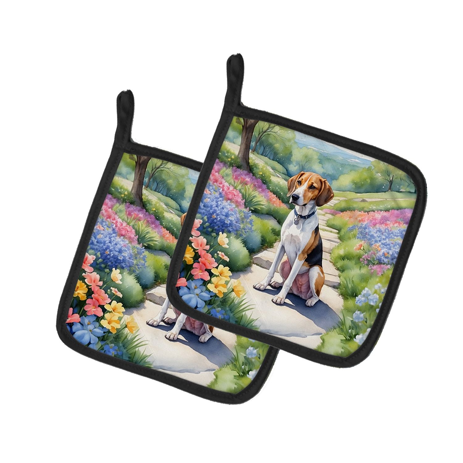 American Foxhound Spring Garden Pair of Pot Holders Kitchen Heat Resistant Pot Holders Sets Oven Hot Pads for Cooking Baking BBQ