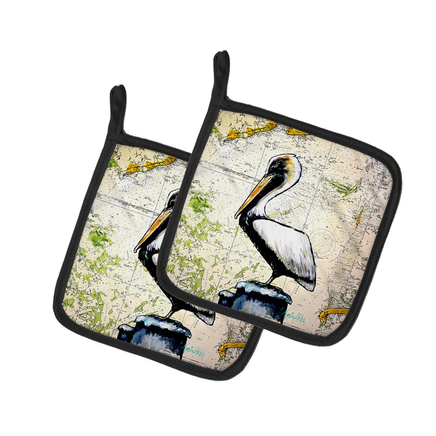 Pelican on Map Pair of Pot Holders Kitchen Heat Resistant Pot Holders Sets Oven Hot Pads for Cooking Baking BBQ, 7 1/2 x 7 1/2