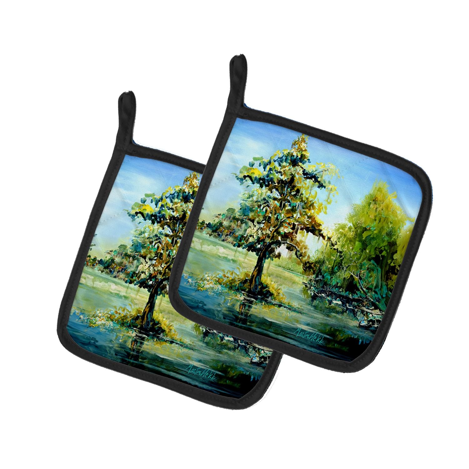 Cypress Tree in the Bayou Blue Pair of Pot Holders Kitchen Heat Resistant Pot Holders Sets Oven Hot Pads for Cooking Baking BBQ,