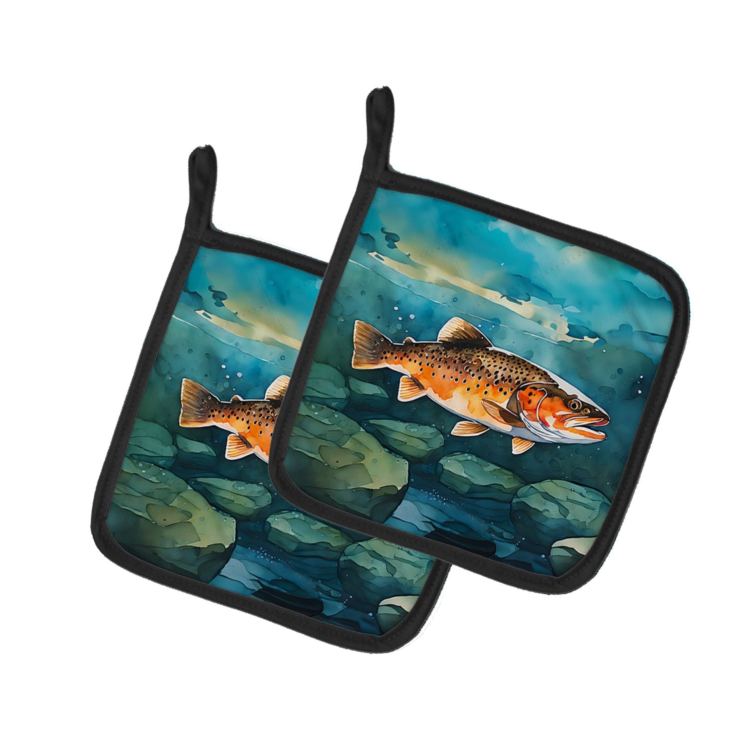 Brown Trout Pair of Pot Holders Kitchen Heat Resistant Pot Holders Sets Oven Hot Pads for Cooking Baking BBQ, 7 1/2 x 7 1/2