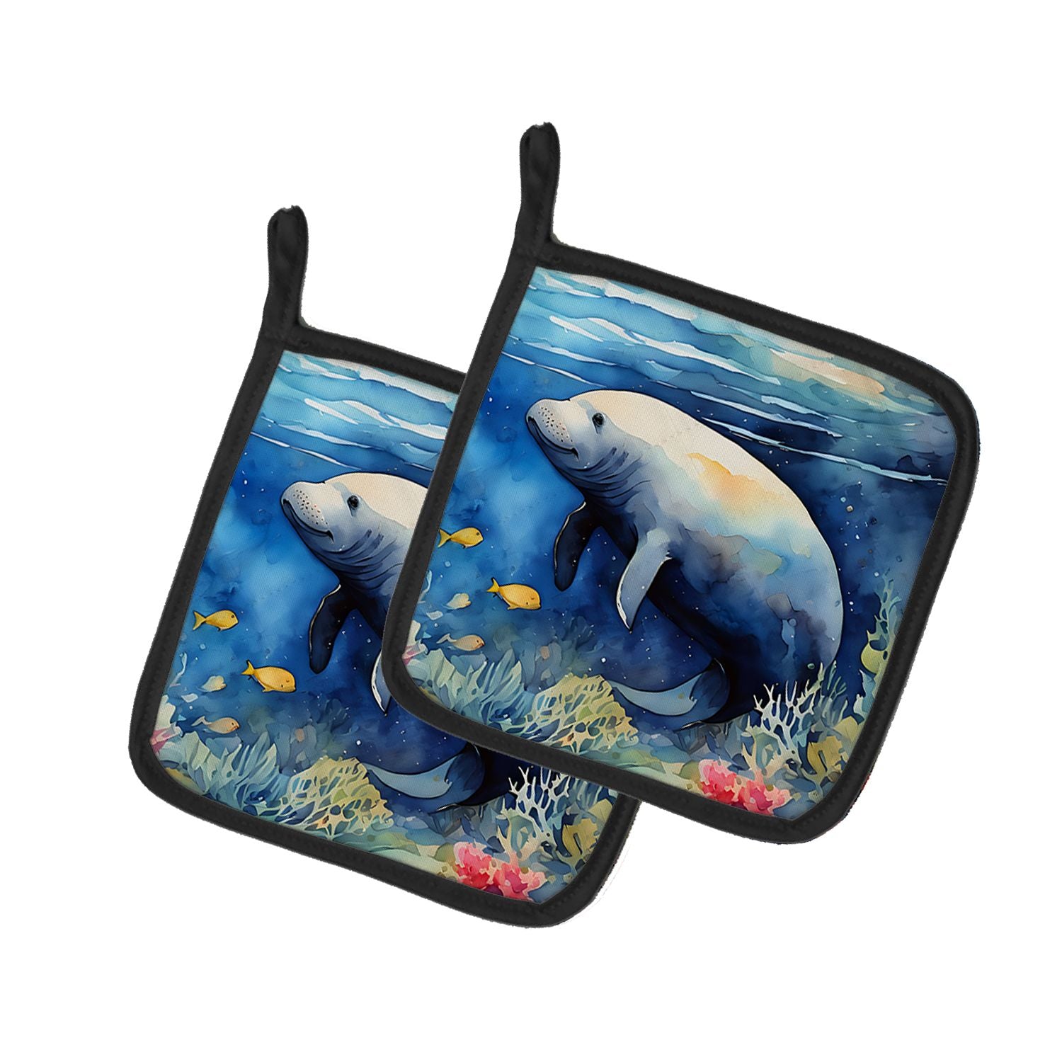 Manatee Pair of Pot Holders Kitchen Heat Resistant Pot Holders Sets Oven Hot Pads for Cooking Baking BBQ, 7 1/2 x 7 1/2