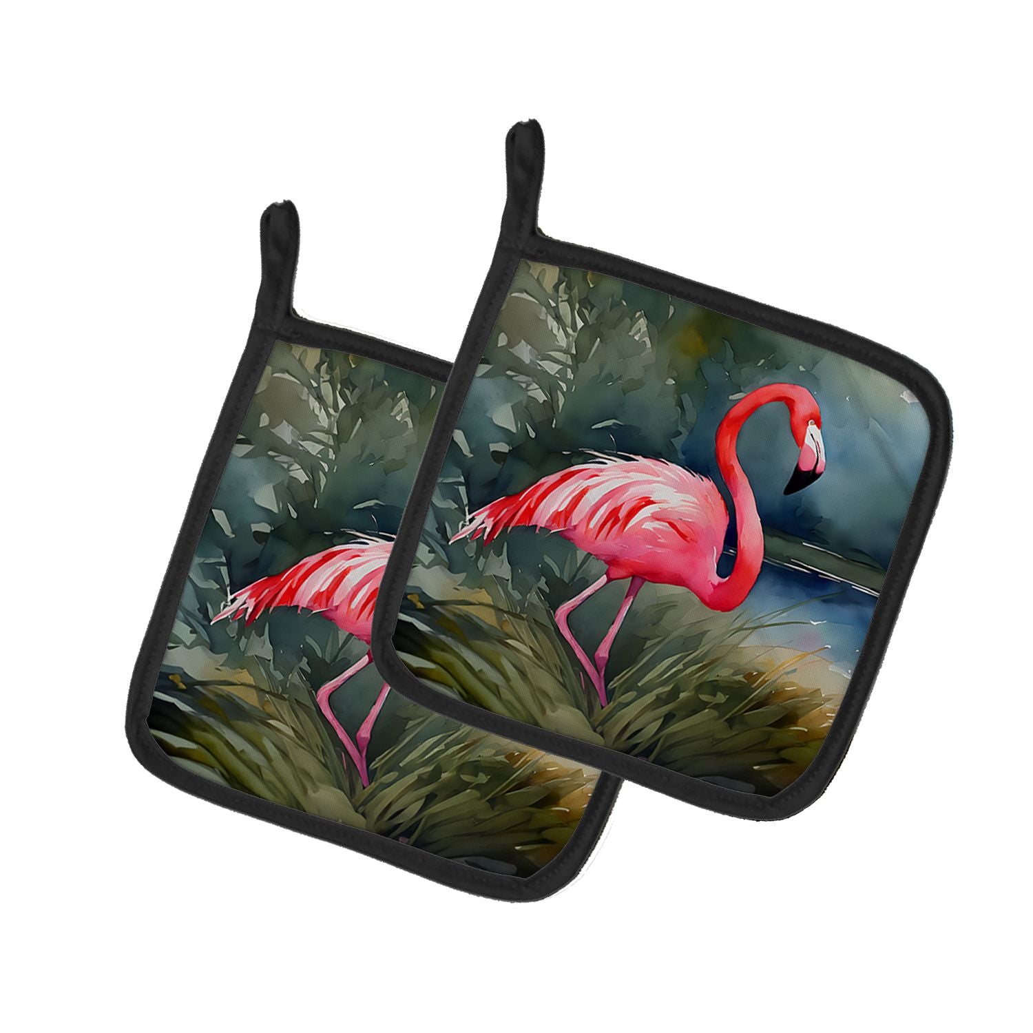 Flamingo Pair of Pot Holders Kitchen Heat Resistant Pot Holders Sets Oven Hot Pads for Cooking Baking BBQ, 7 1/2 x 7 1/2