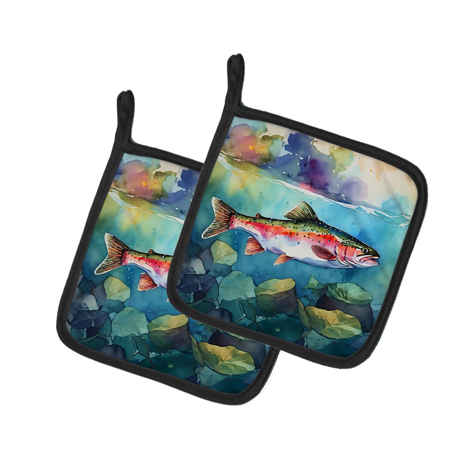 Rainbow Trout Pair of Pot Holders Kitchen Heat Resistant Pot Holders Sets Oven Hot Pads for Cooking Baking BBQ, 7 1/2 x 7 1/2