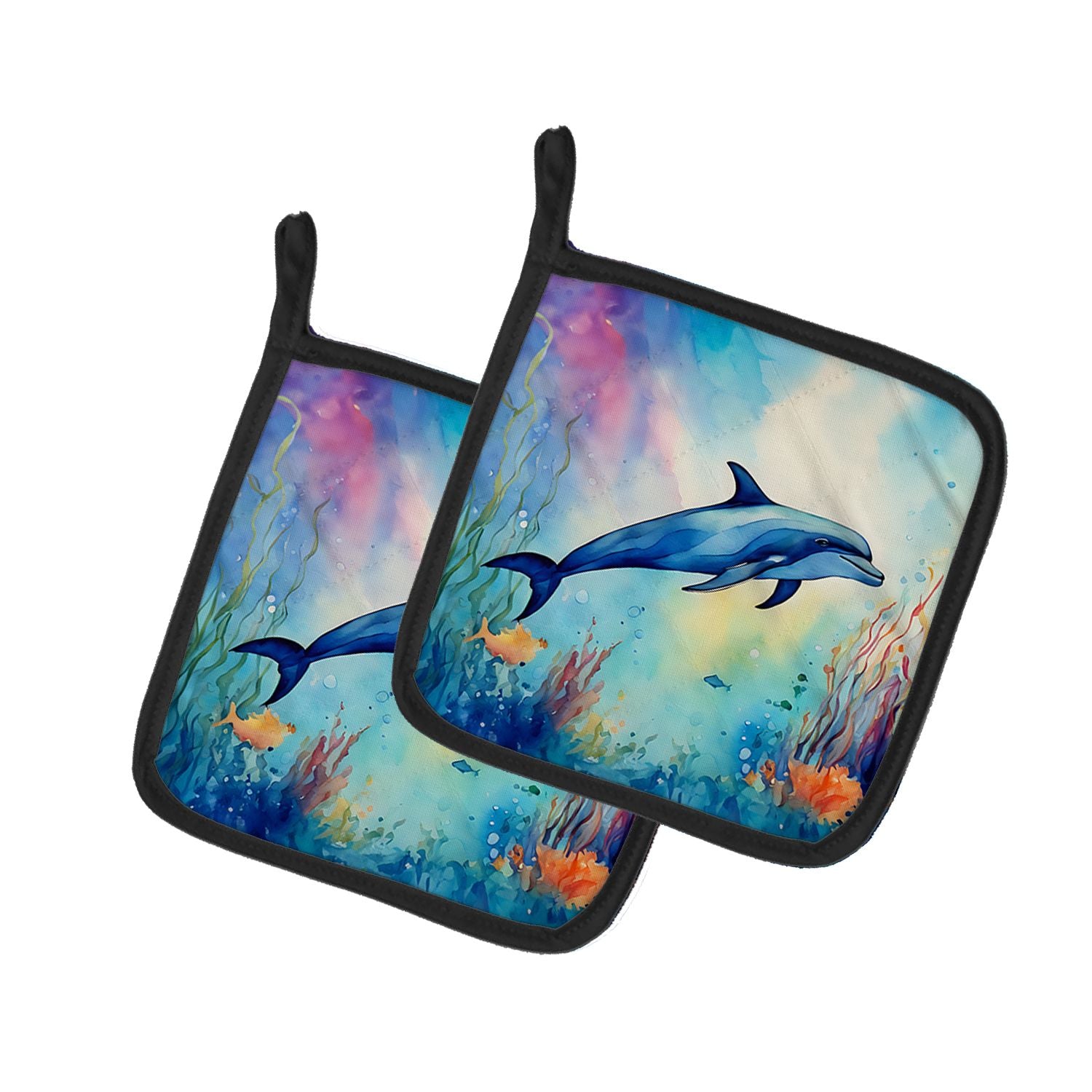Dolphin Pair of Pot Holders Kitchen Heat Resistant Pot Holders Sets Oven Hot Pads for Cooking Baking BBQ, 7 1/2 x 7 1/2