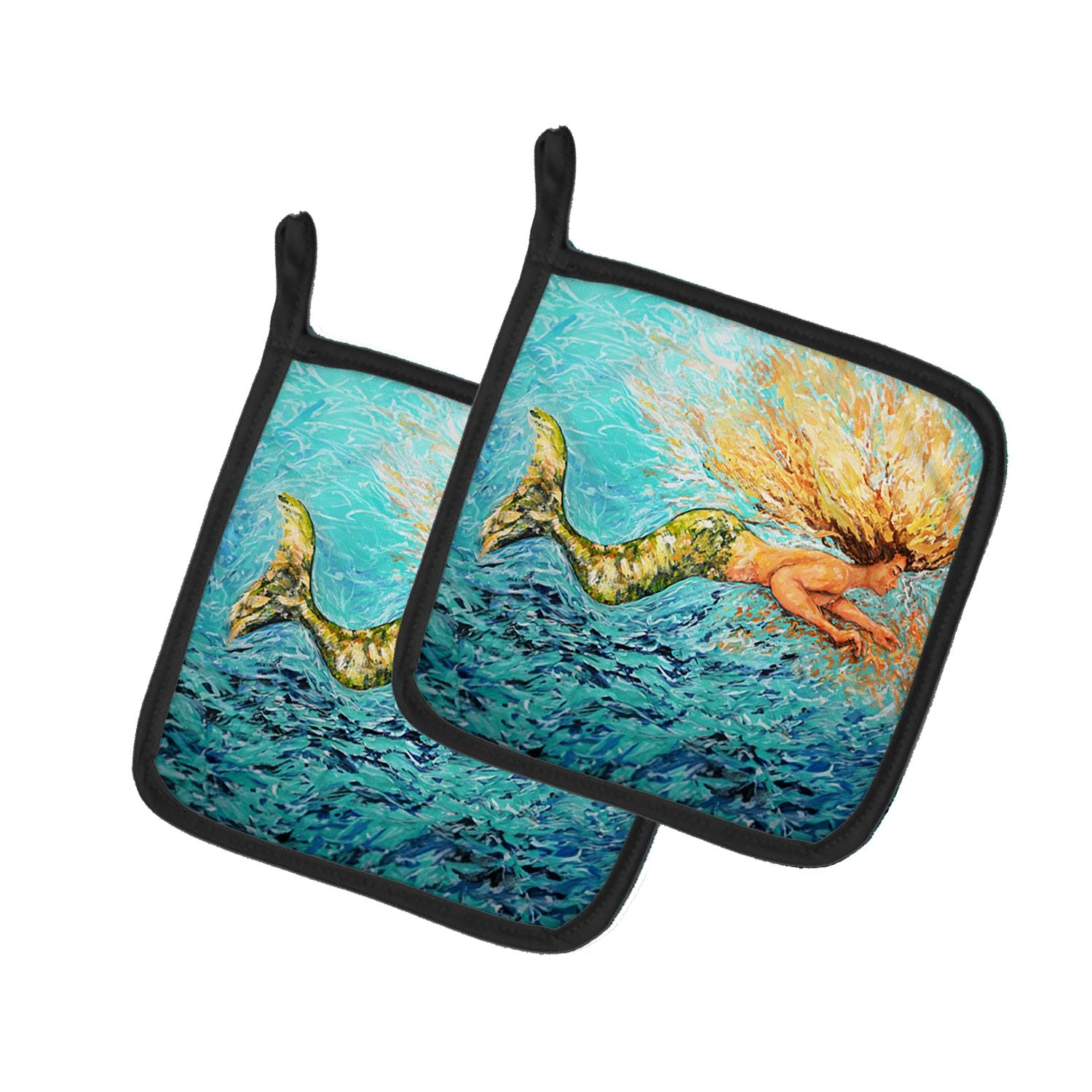Mermaid After Your Heart Pair of Pot Holders Kitchen Heat Resistant Pot Holders Sets Oven Hot Pads for Cooking Baking BBQ, 7 1/2