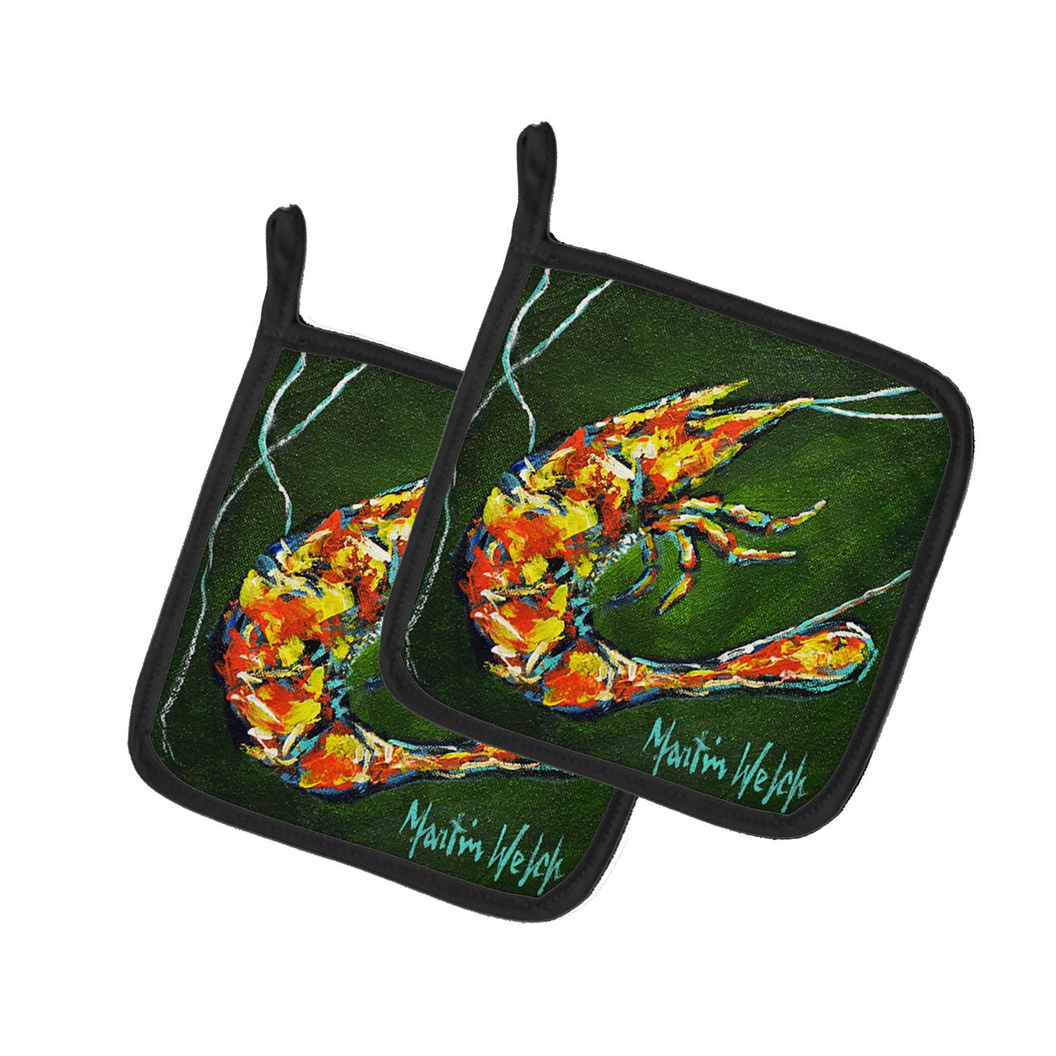 Green Waters Shrimp Pair of Pot Holders Kitchen Heat Resistant Pot Holders Sets Oven Hot Pads for Cooking Baking BBQ, 7 1/2 x 7 