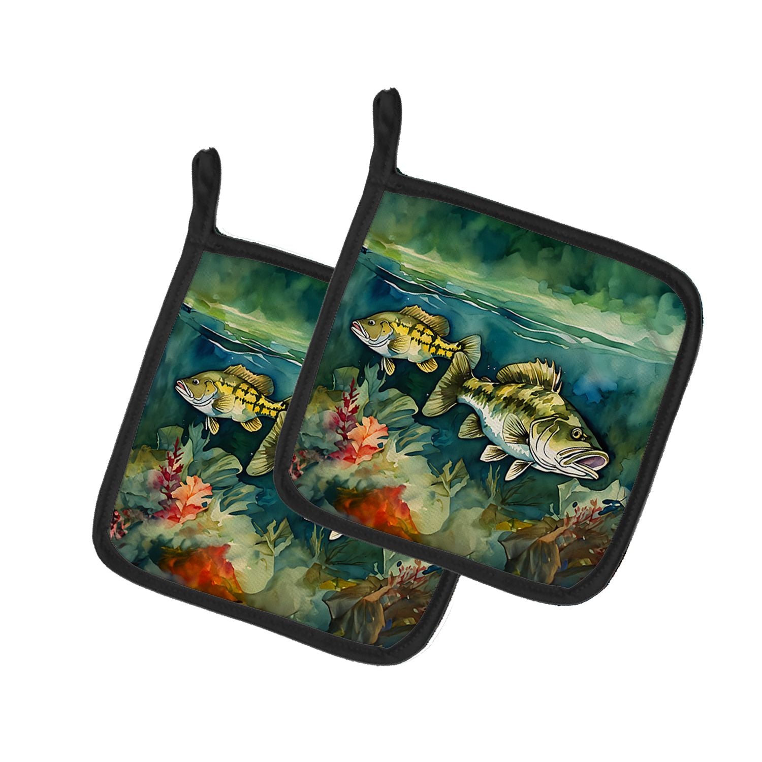 Smallmouth Bass Pair of Pot Holders Kitchen Heat Resistant Pot Holders Sets Oven Hot Pads for Cooking Baking BBQ, 7 1/2 x 7 1/2
