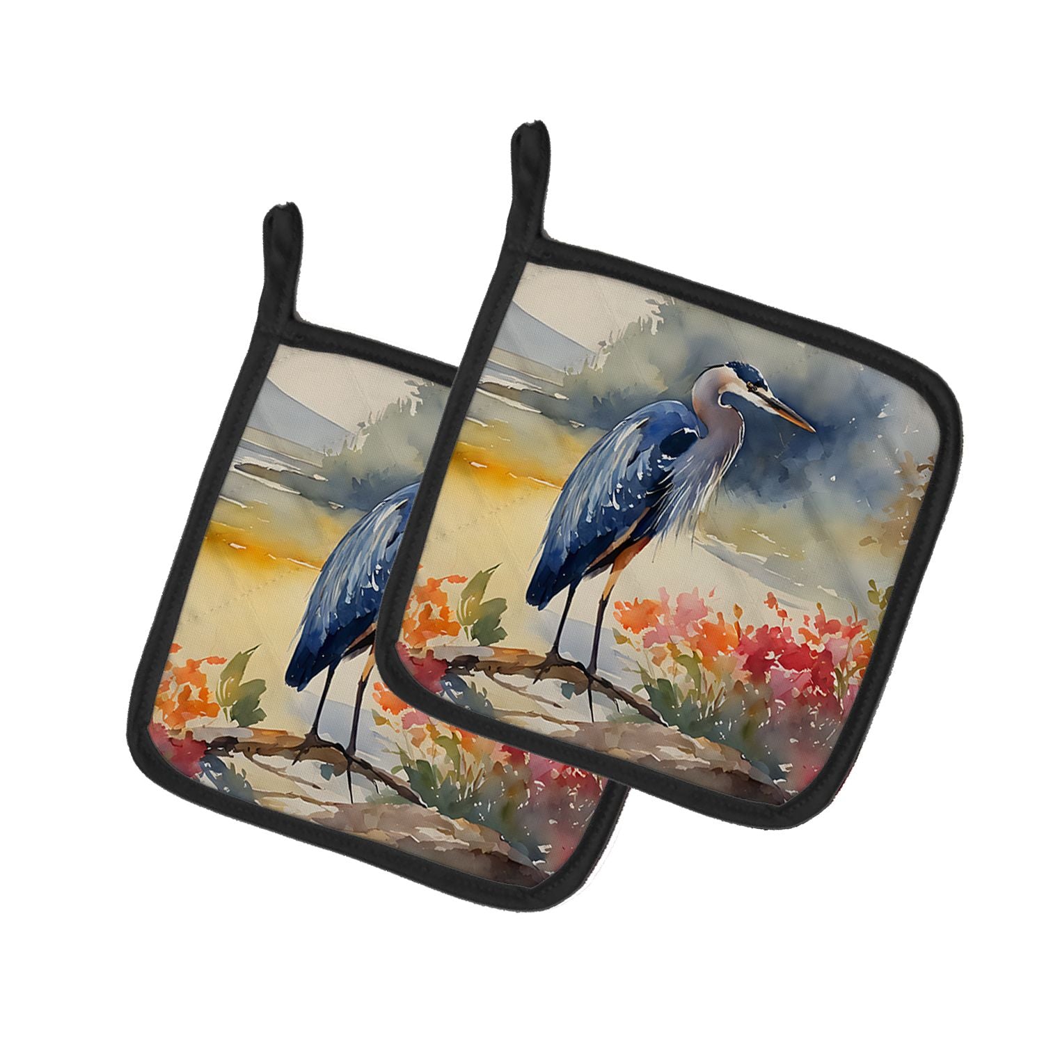Blue Heron Pair of Pot Holders Kitchen Heat Resistant Pot Holders Sets Oven Hot Pads for Cooking Baking BBQ, 7 1/2 x 7 1/2