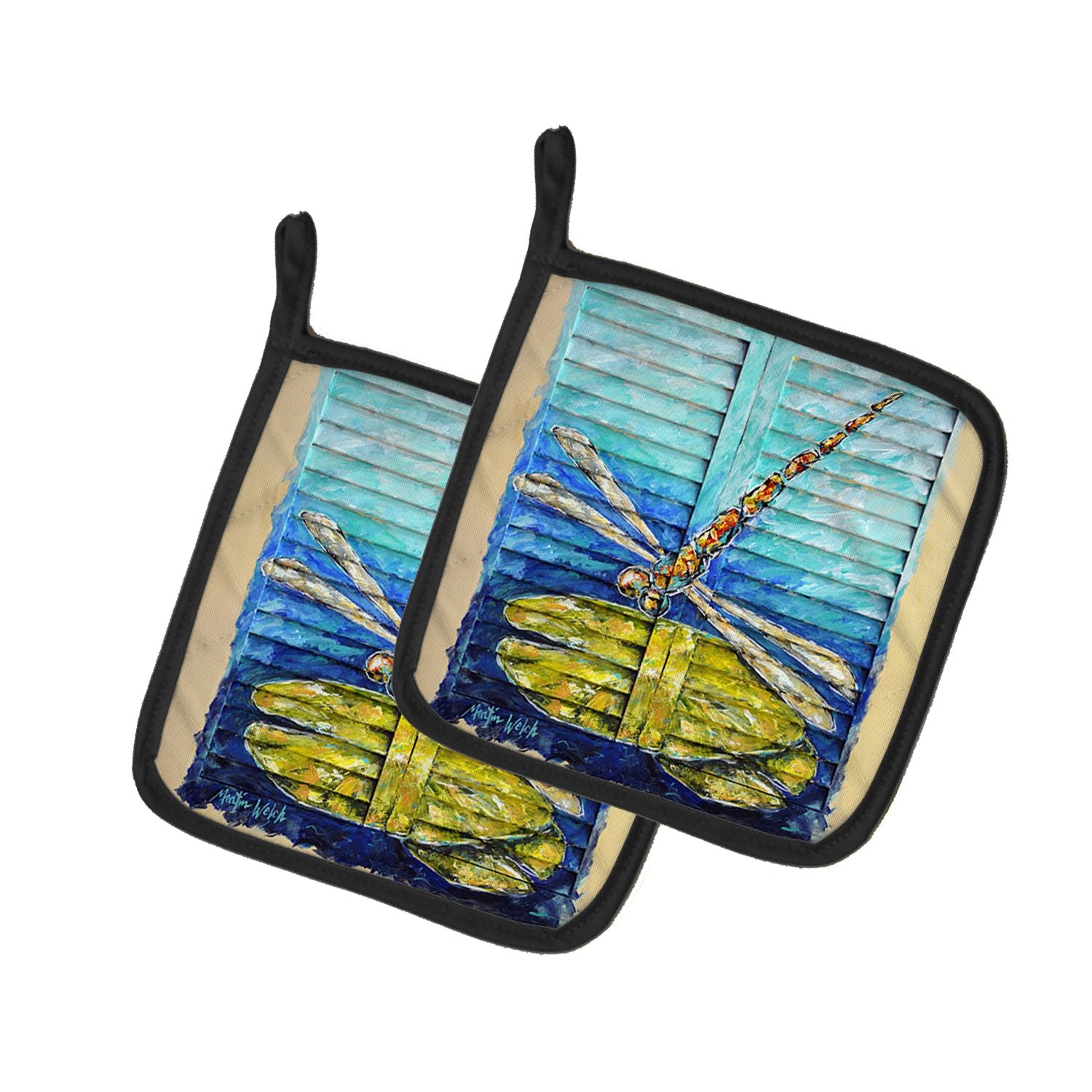Blue Eyed Dragonfly Pair of Pot Holders Kitchen Heat Resistant Pot Holders Sets Oven Hot Pads for Cooking Baking BBQ, 7 1/2 x 7 