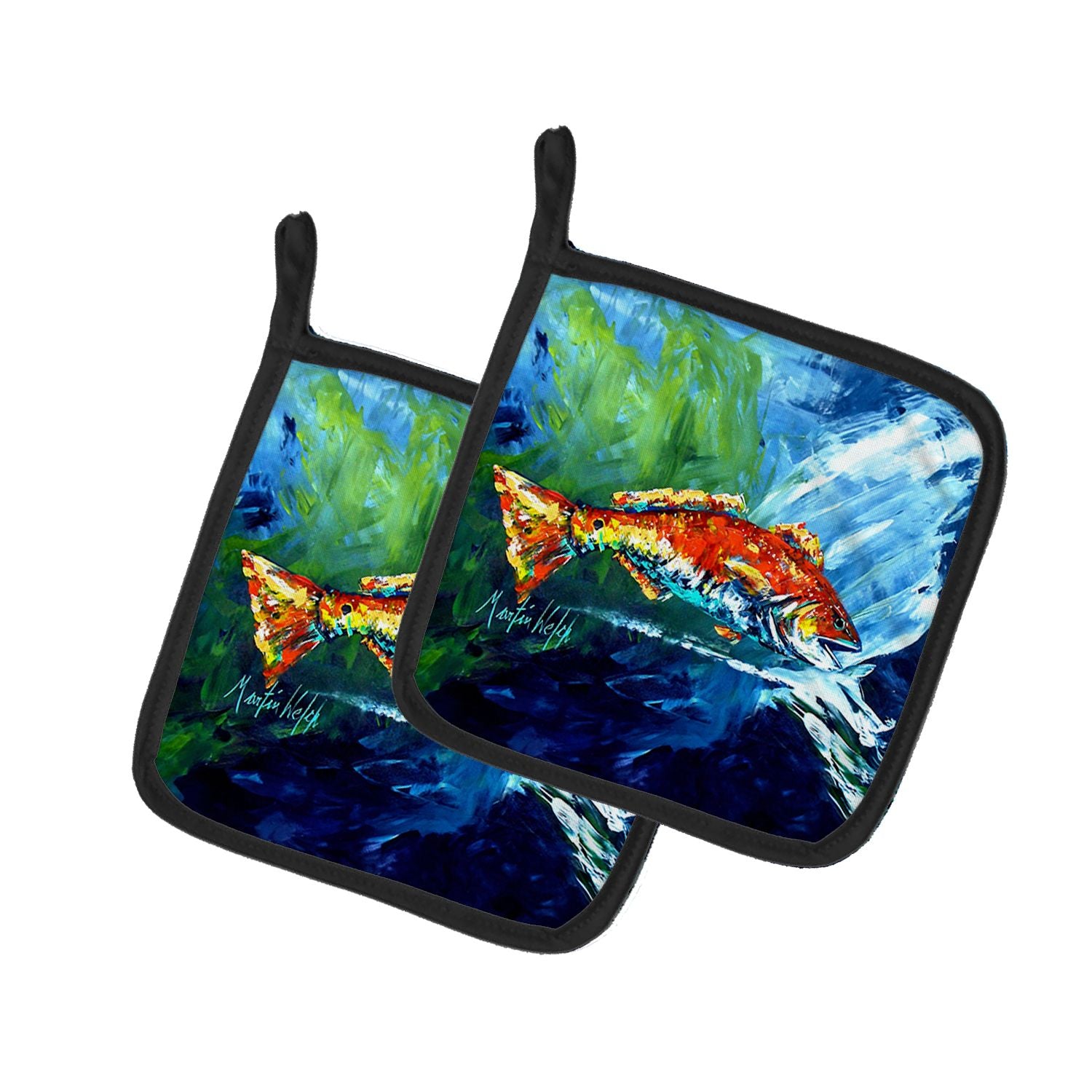 Break Through Red Fish Pair of Pot Holders Kitchen Heat Resistant Pot Holders Sets Oven Hot Pads for Cooking Baking BBQ, 7 1/2 x