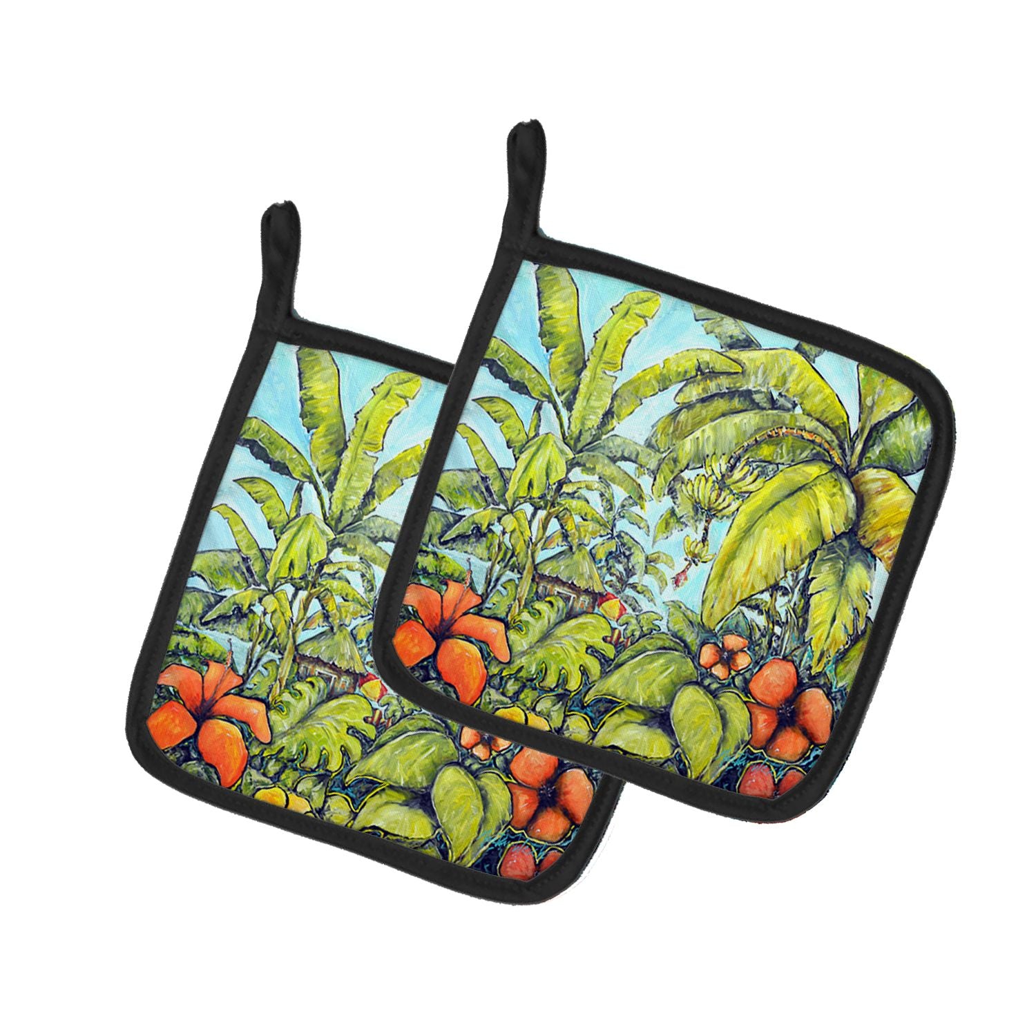 Banana Cabana Pair of Pot Holders Kitchen Heat Resistant Pot Holders Sets Oven Hot Pads for Cooking Baking BBQ, 7 1/2 x 7 1/2