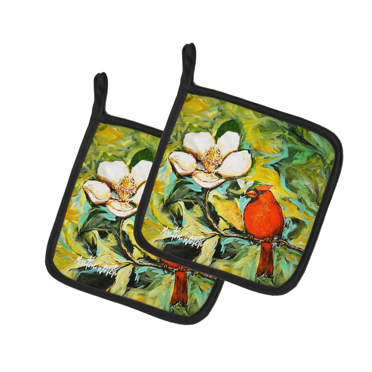 Cardinal with Magnolia Pair of Pot Holders Kitchen Heat Resistant Pot Holders Sets Oven Hot Pads for Cooking Baking BBQ, 7 1/2 x