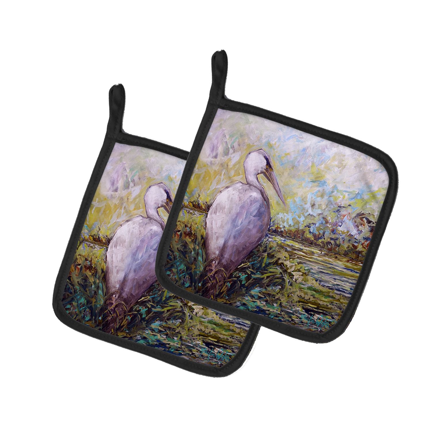 Heron in the Swamp Pair of Pot Holders Kitchen Heat Resistant Pot Holders Sets Oven Hot Pads for Cooking Baking BBQ, 7 1/2 x 7 1