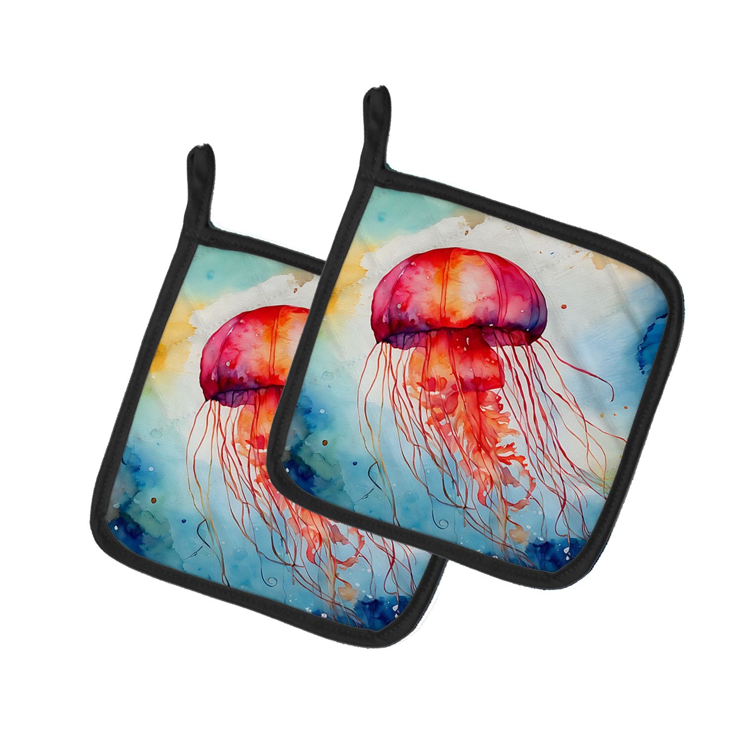 Jellyfish Pair of Pot Holders Kitchen Heat Resistant Pot Holders Sets Oven Hot Pads for Cooking Baking BBQ, 7 1/2 x 7 1/2