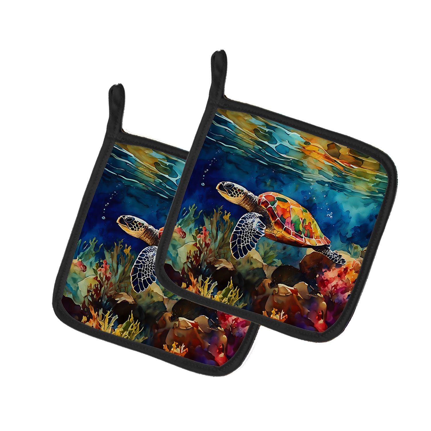 Loggerhead Sea Turtle Pair of Pot Holders Kitchen Heat Resistant Pot Holders Sets Oven Hot Pads for Cooking Baking BBQ, 7 1/2 x 