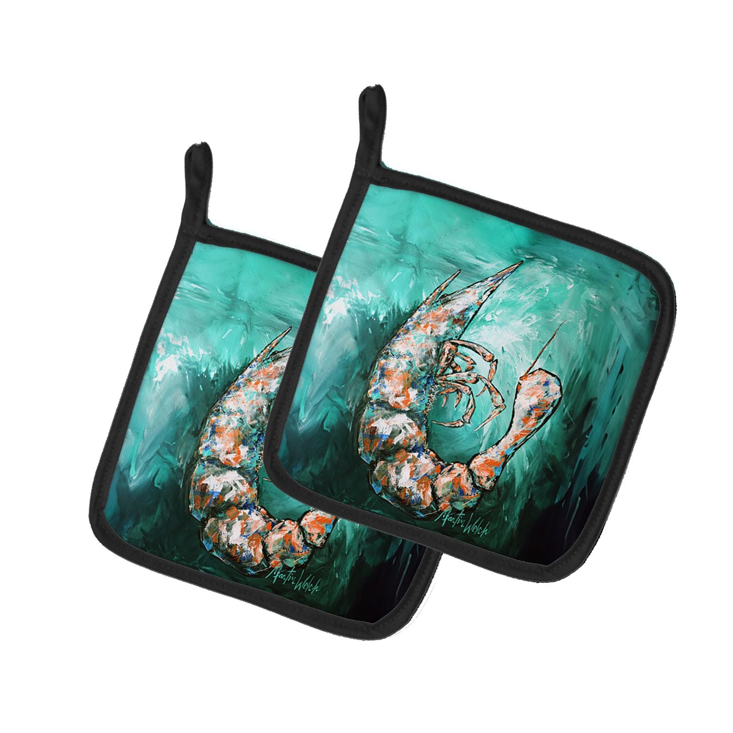 A Touch of Blue Shrimp Pair of Pot Holders Kitchen Heat Resistant Pot Holders Sets Oven Hot Pads for Cooking Baking BBQ, 7 1/2 x