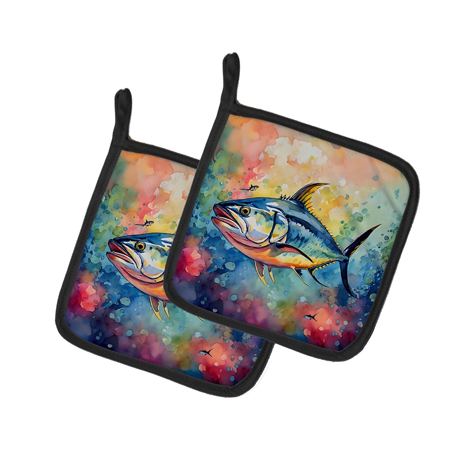 Yellowfin Tuna Pair of Pot Holders Kitchen Heat Resistant Pot Holders Sets Oven Hot Pads for Cooking Baking BBQ, 7 1/2 x 7 1/2
